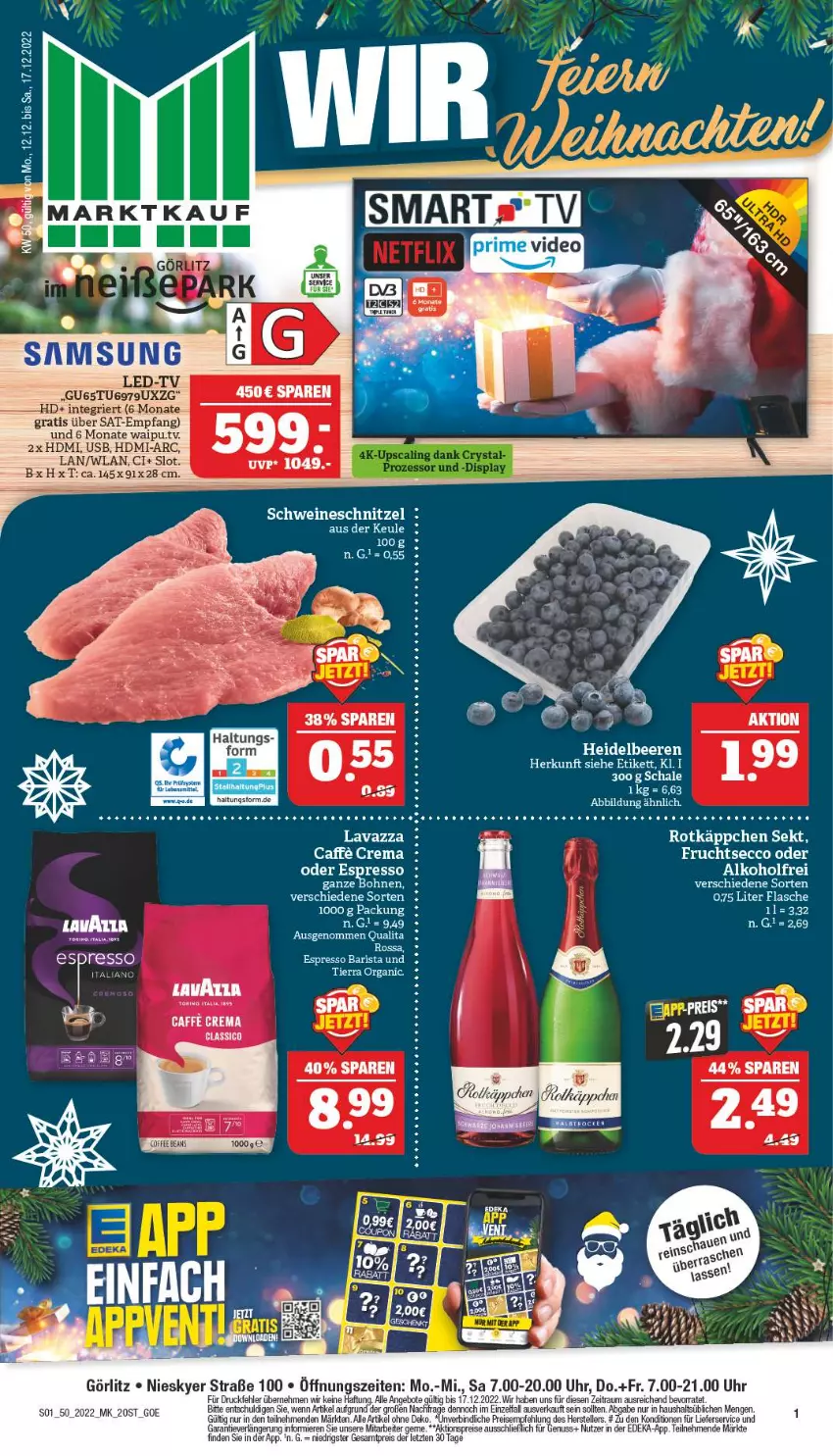 Aktueller Prospekt Marktkauf - Prospekt - von 11.12 bis 17.12.2022 - strona 1 - produkty: alkohol, angebot, angebote, bohne, bohnen, caffe, classico, deka, ecco, eis, elle, espresso, flasche, frucht, fruchtsecco, HDMI, lavazza, lieferservice, nuss, oder espresso, reis, rotkäppchen, Schal, Schale, schnitzel, schwein, schweine, schweineschnitzel, sekt, tee, teller, Ti, uhr, usb, wein, weine, ZTE