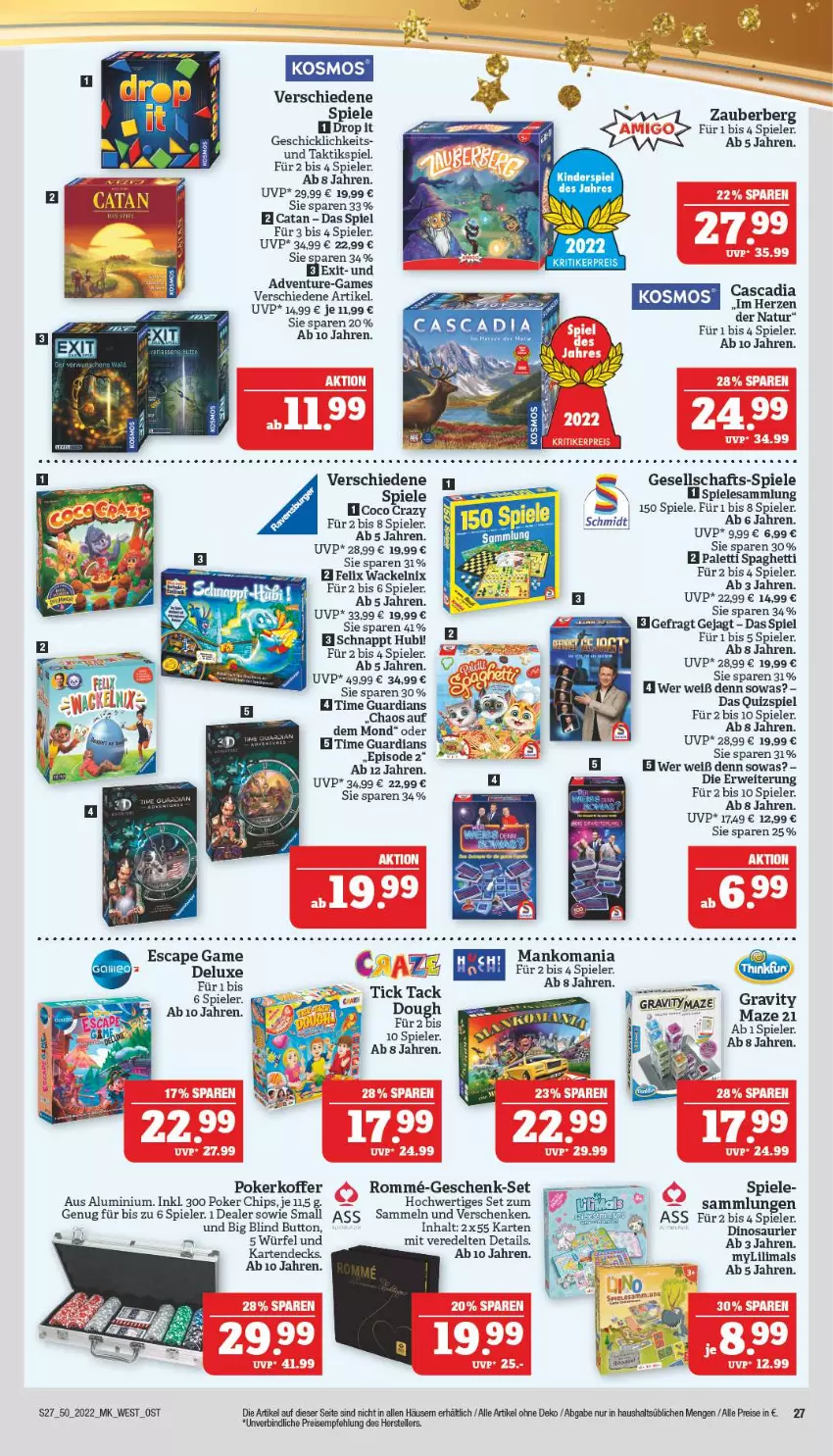 Aktueller Prospekt Marktkauf - Prospekt - von 11.12 bis 17.12.2022 - strona 27 - produkty: Brei, Cap, chips, eis, elle, felix, Kinder, Kinderspiel, koffer, natur, reis, rwe, spaghetti, Spiele, teller, Ti, würfel