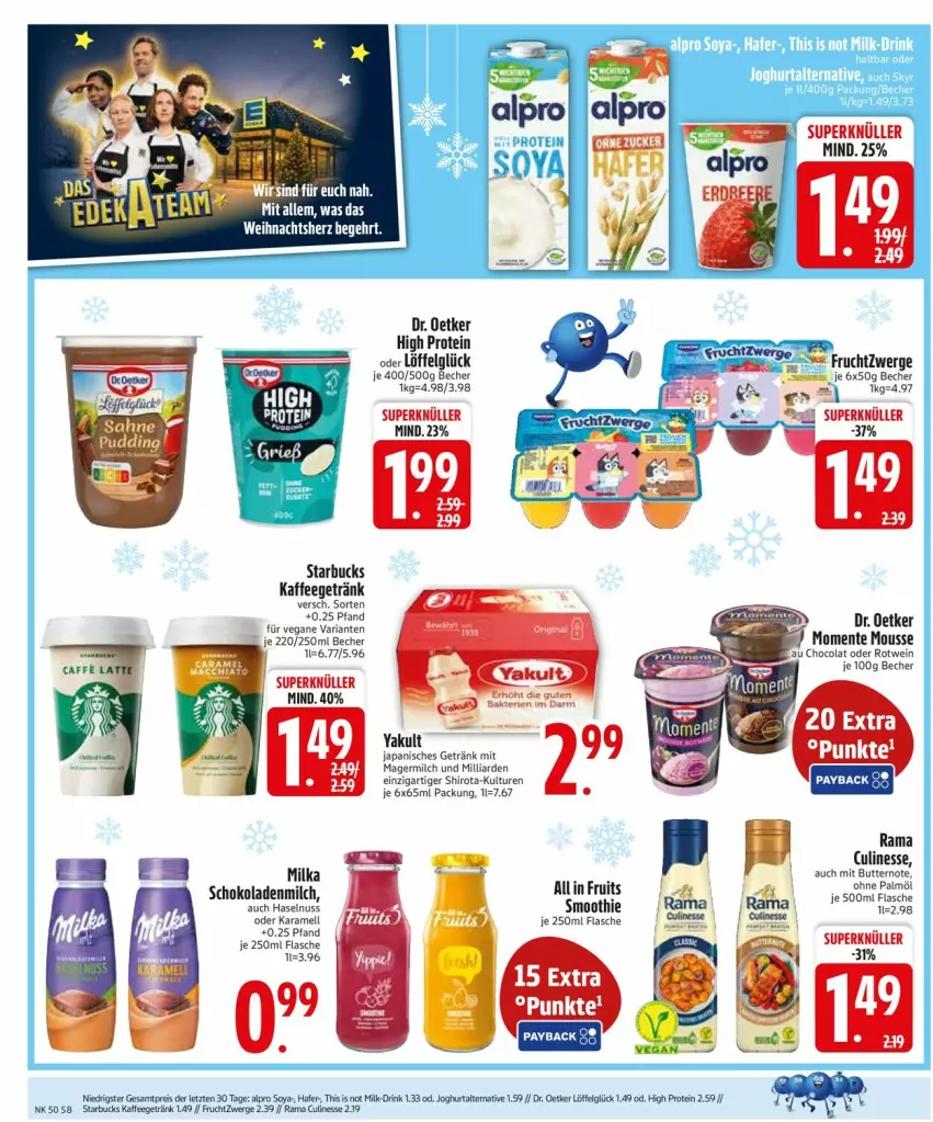 Aktueller Prospekt Edeka - Prospekte - von 08.12 bis 13.12.2025 - strona 10 - produkty: Becher, butter, culinesse, Dr. Oetker, ente, flasche, Germ, getränk, haselnuss, kaffee, karamell, LG, Löffel, milch, mousse, nuss, rama, Ria, schoko, schokolade, schokoladen, smoothie, starbucks, tee, Ti