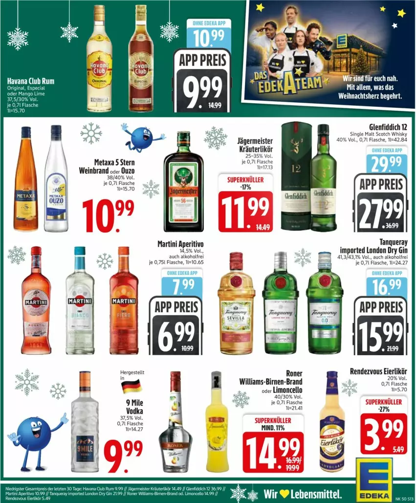 Aktueller Prospekt Edeka - Prospekte - von 08.12 bis 13.12.2025 - strona 15 - produkty: alkohol, Birnen, deka, dry gin, eier, eierlikör, eis, flasche, Germ, gin, jägermeister, kräuter, kräuterlikör, likör, limo, london dry, london dry gin, martini, Meister, Metaxa, ouzo, reis, scotch, scotch whisky, single malt, Tanqueray, Ti, vodka, wein, weinbrand, whisky