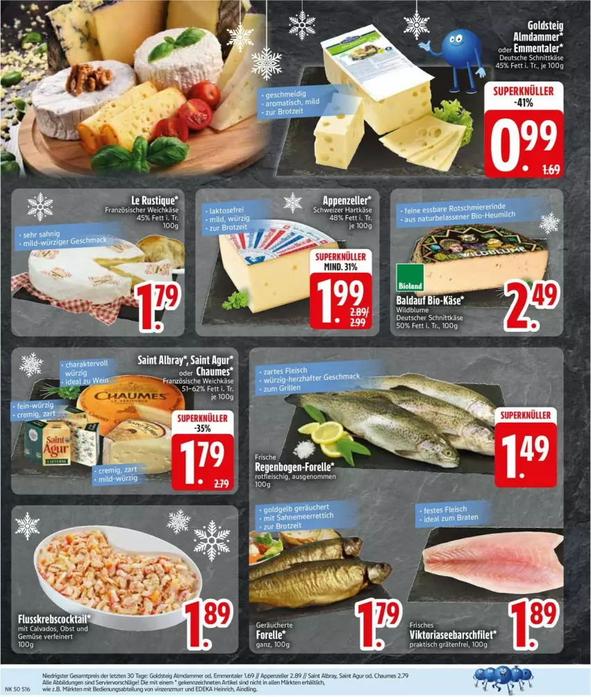 Aktueller Prospekt Edeka - Prospekte - von 08.12 bis 13.12.2025 - strona 18 - produkty: albray, bio, blume, braten, chaumes, deka, elle, emmentaler, filet, forelle, Käse, obst, rel, Ria, Saint Agur, saint albray, schnittkäse, Ti, weichkäse, Wild
