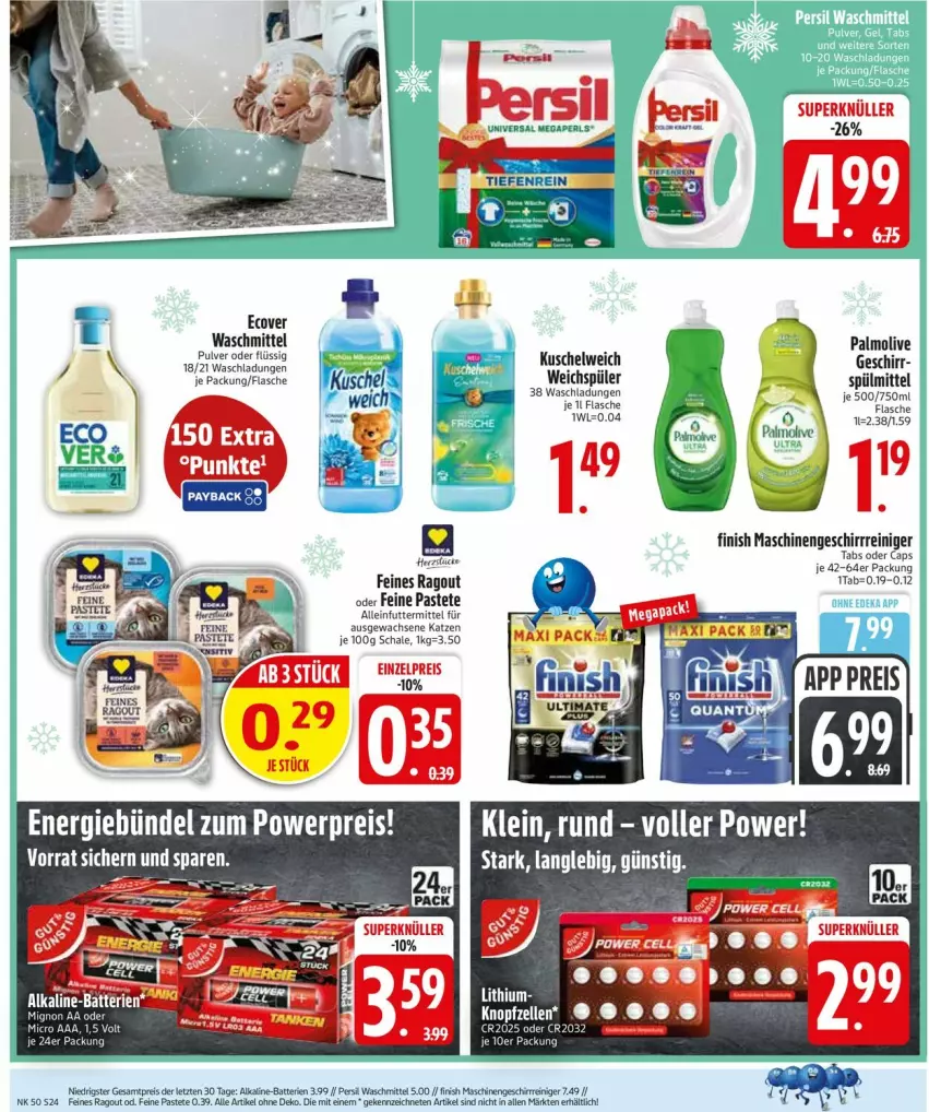 Aktueller Prospekt Edeka - Prospekte - von 08.12 bis 13.12.2025 - strona 26 - produkty: alleinfuttermittel, Cap, Finish, flasche, geschirr, Kuschelweich, olive, palmolive, pastete, persil, Ragout, reiniger, Schal, Schale, spülmittel, Ti, waschmittel, weichspüler, ZTE