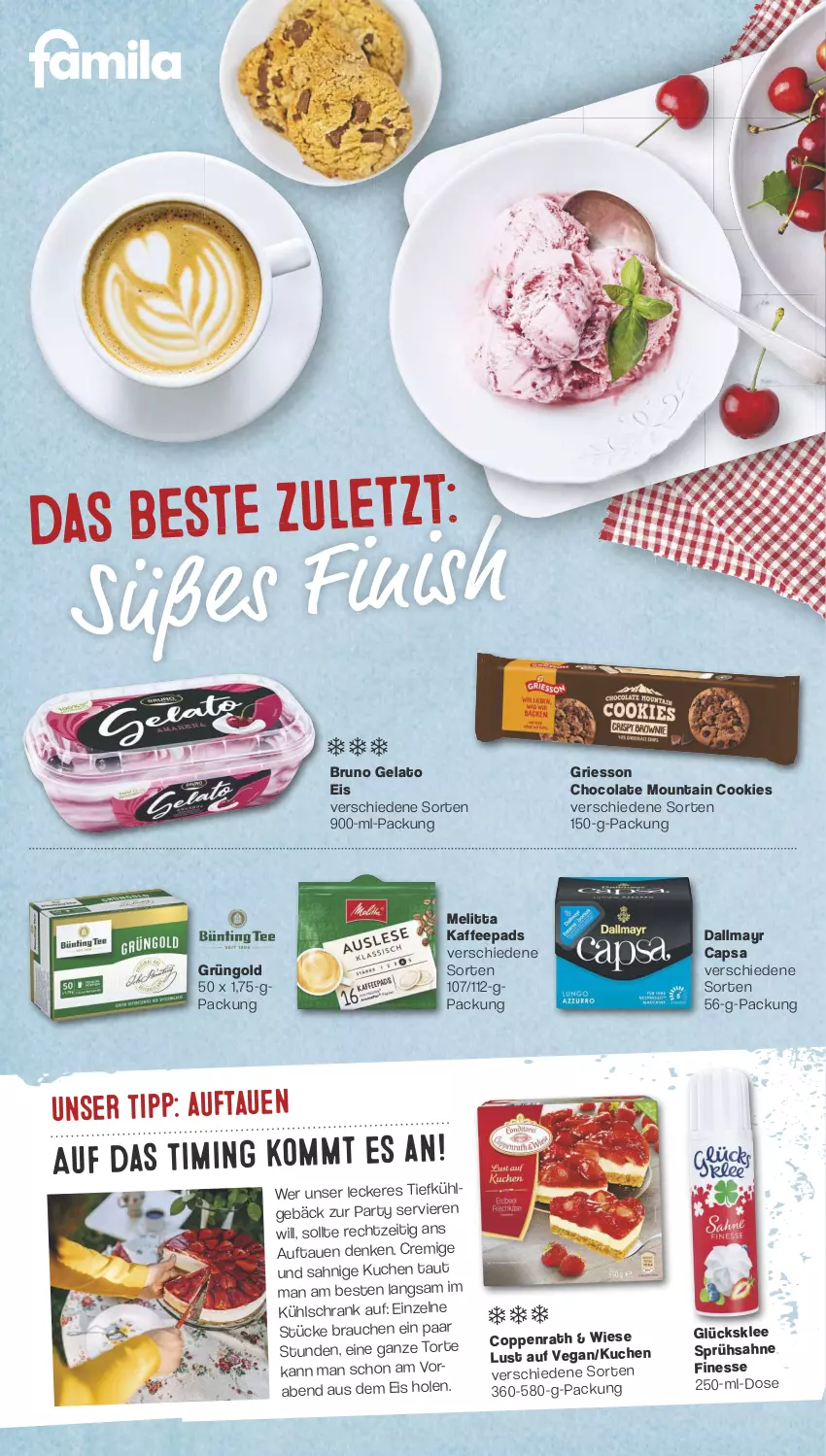 Aktueller Prospekt Famila - Prospekte - von 31.07 bis 05.08.2023 - strona 6 - produkty: bruno gelato, Cap, cola, cookie, cookies, dallmayr, dallmayr capsa, eis, griesson, kaffee, kaffeepads, kuchen, kühlschrank, LG, melitta, Rauch, Schrank, Ti, Tiefkühlgebäck, torte