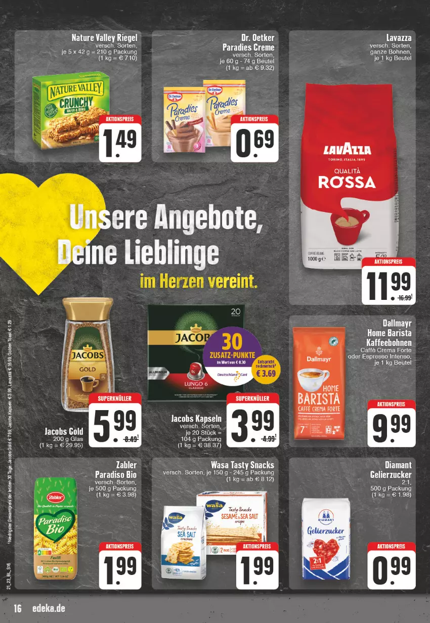 Aktueller Prospekt E Center - Angebote der Woche - von 22.05 bis 27.05.2023 - strona 16 - produkty: aktionspreis, beutel, bohne, bohnen, caffe, creme, dallmayr, deka, eier, eis, espresso, golden toast, intenso, jacobs, Jacobs Gold, kaffee, kaffeebohnen, lavazza, lungo, oder espresso, Paradies Creme, reis, sesam, snack, snacks, Ti, toast, wasa, ZTE