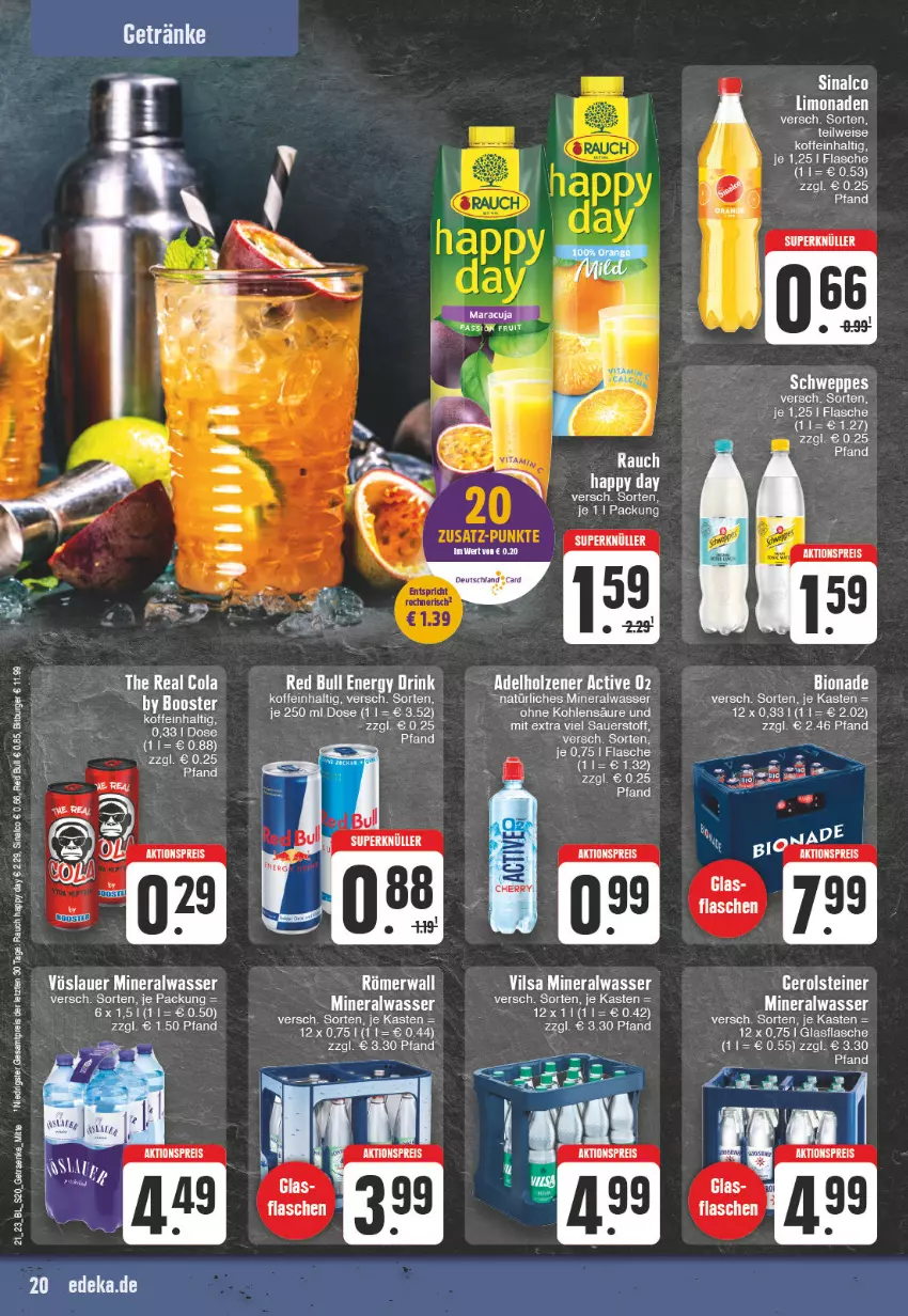 Aktueller Prospekt E Center - Angebote der Woche - von 22.05 bis 27.05.2023 - strona 20 - produkty: ACC, aktionspreis, Alwa, auer, bio, bionade, bitburger, burger, deutschland card, drink, eis, energy drink, flasche, glasflasche, Happy Day, limo, limonade, limonaden, mineralwasser, Rauch, red bull, reis, sinalco, Ti, vilsa, vöslauer, wasser, Weste, ZTE