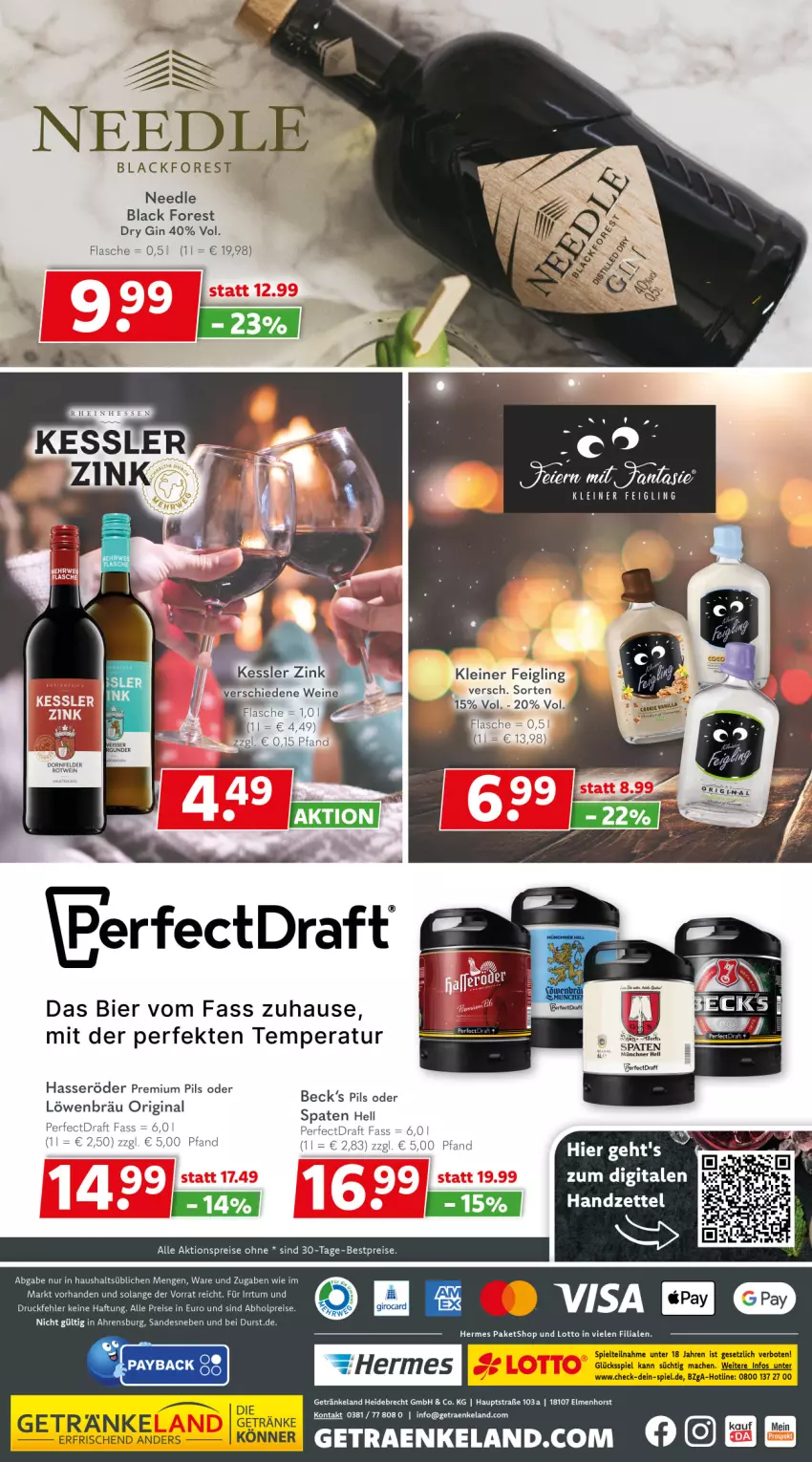 Aktueller Prospekt Getraenkeland - von 25.11 bis 07.12.2024 - strona 10 - produkty: abholpreise, aktionspreis, bestpreis, bestpreise, bier, black forest, dry gin, eis, Elan, flasche, getränk, getränke, gin, hasseröder, kleiner feigling, lack, leine, mac, pils, premium pils, reis, Spaten, Ti, wein, weine