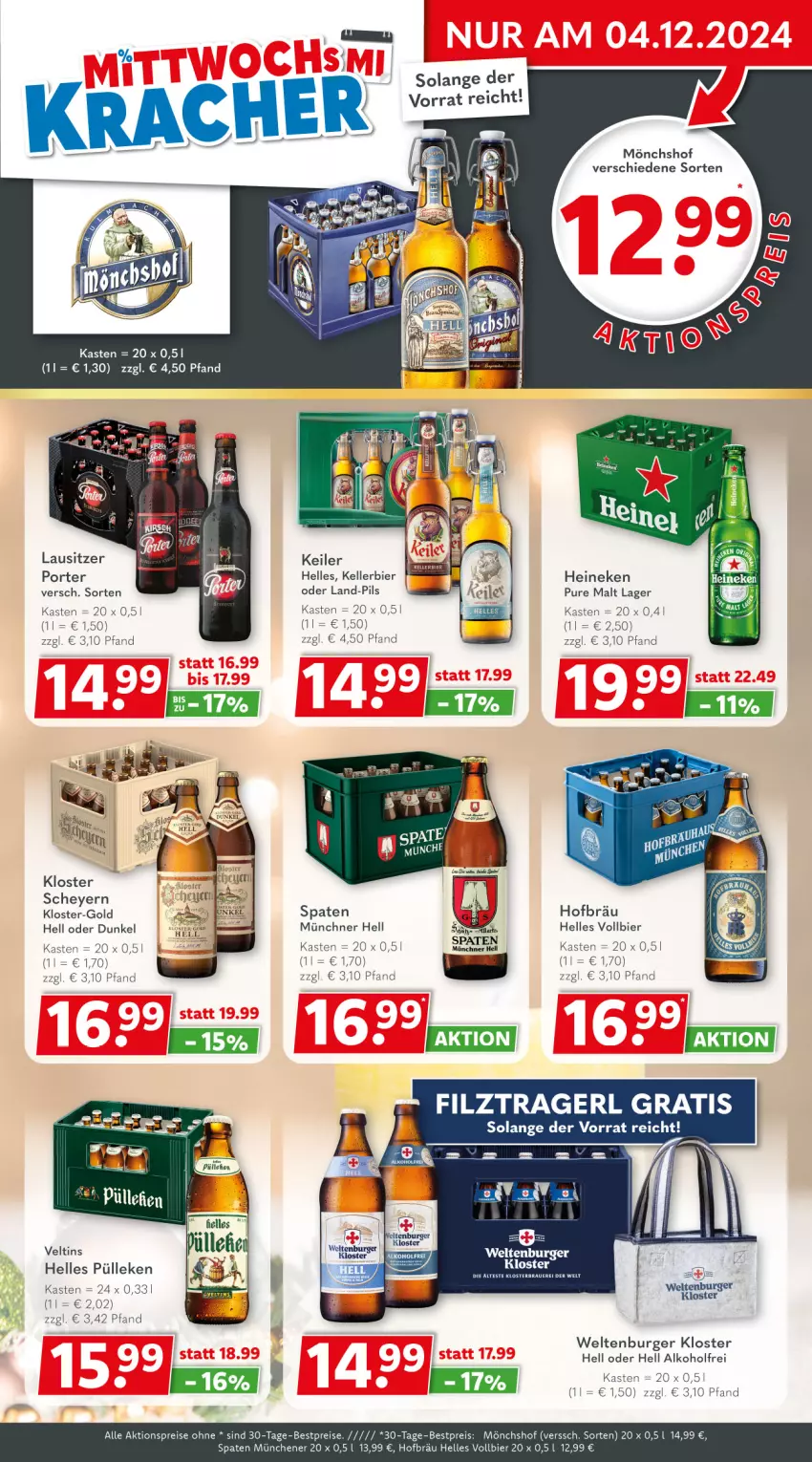 Aktueller Prospekt Getraenkeland - von 25.11 bis 07.12.2024 - strona 3 - produkty: aktionspreis, alkohol, bestpreis, bestpreise, bier, burger, eis, elle, heineken, kellerbier, mönchshof, pils, reis, Spaten, Ti, veltins, Yo