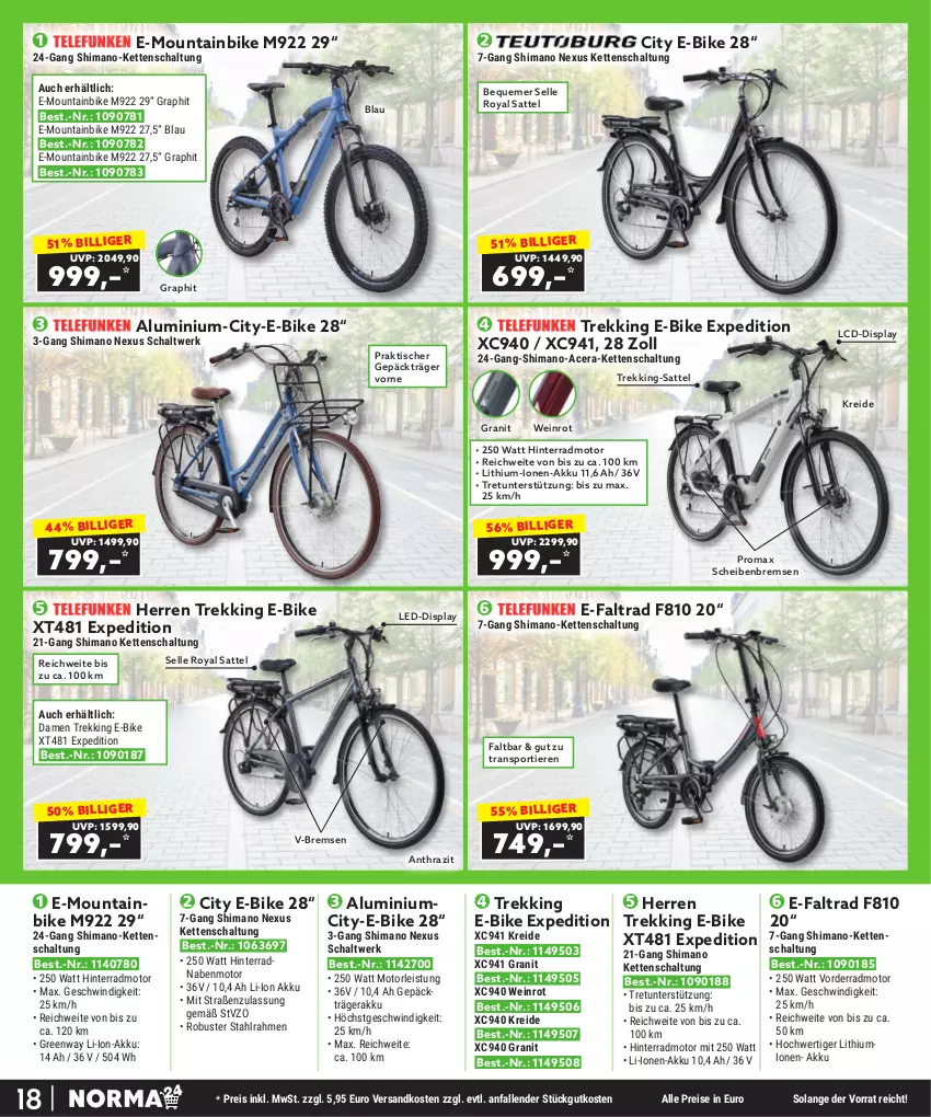 Aktueller Prospekt Norma - Norma - von 01.09 bis 30.09.2023 - strona 18 - produkty: acer, akku, E-Bike, eis, elle, Kette, Kreide, li-ion-akku, Mountainbike, ndk, nexus, promax, reis, sattel, Schal, shimano, Sport, Ti, Tiere, tisch, wein