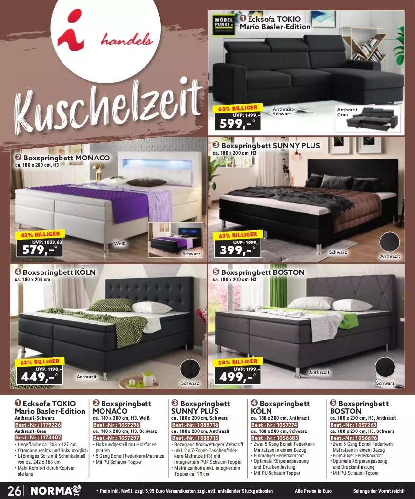 Aktueller Prospekt Norma - Norma - von 01.09 bis 30.09.2023 - strona 26 - produkty: bett, boxspringbett, eis, federkern, federkernmatratze, henkel, Holz, kernmatratze, latte, matratze, matratzen, ndk, reis, ring, schenkel, Sofa, Tasche, taschen, taschenfederkern-matratze, Ti, topper