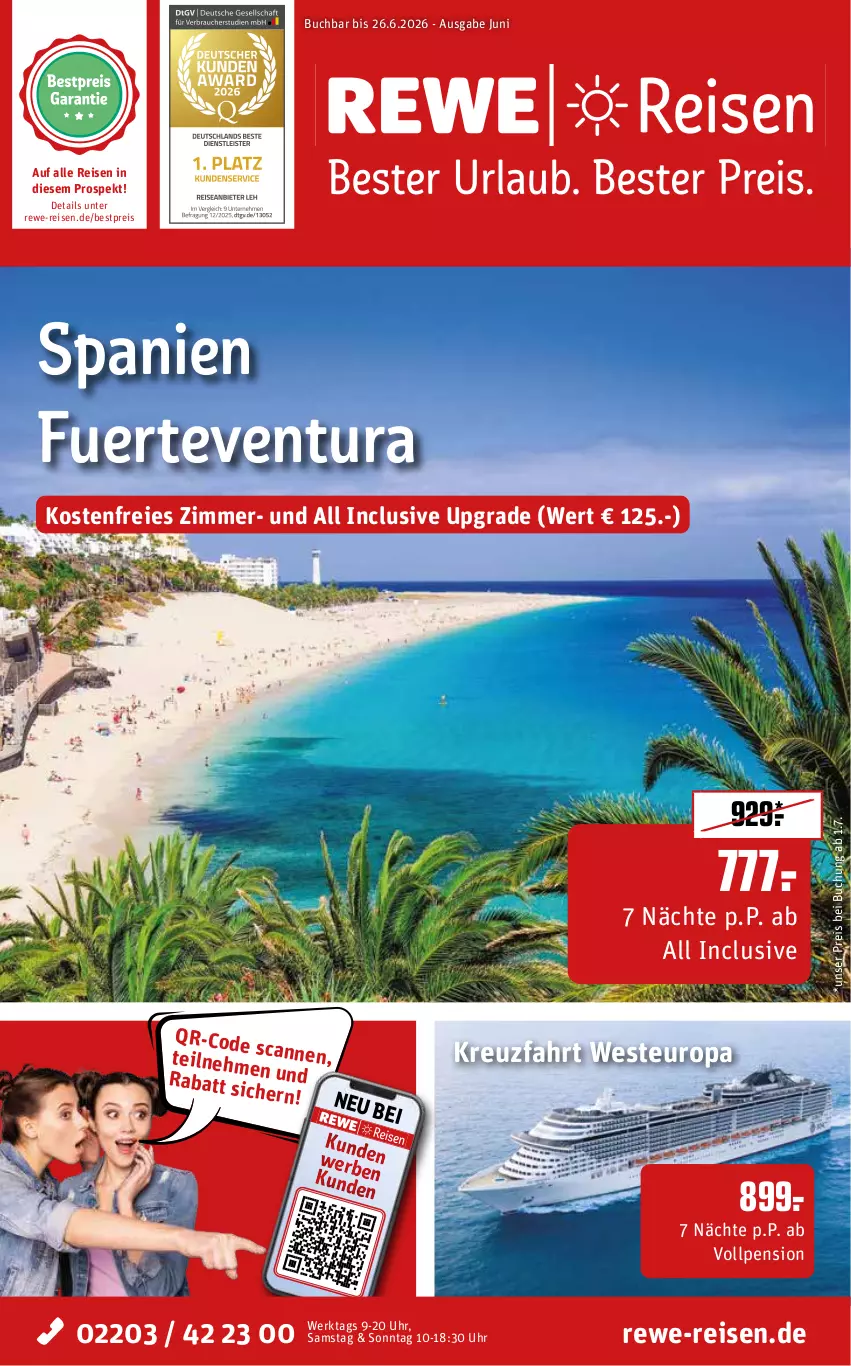 Aktueller Prospekt Rewe Reisen - Reiseprospekt - von 29.05 bis 26.06.2026 - strona 1 - produkty: bestpreis, buch, eis, reis, uhr, Weste