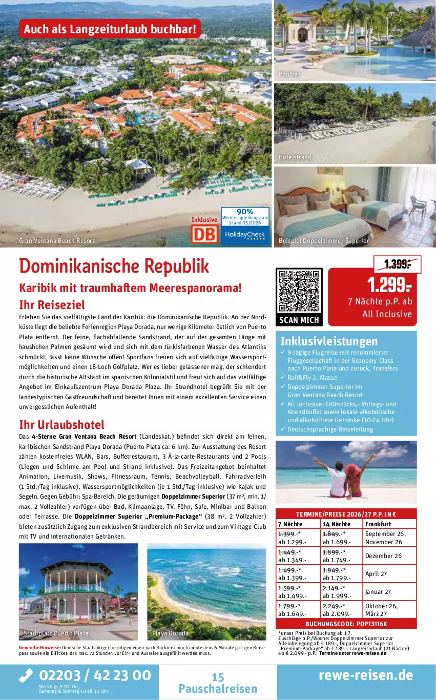 Aktueller Prospekt Rewe Reisen - Reiseprospekt - von 29.05 bis 26.06.2026 - strona 15 - produkty: alkohol, alkoholfreie getränke, angebot, Bad, ball, buch, deutschsprachige reiseleitung, eis, elle, ente, erde, Fahrrad, getränk, getränke, inklusivleistungen, Kajak, Liege, pool, pril, rama, reis, rel, rum, Schal, schirme, Sport, Ti, uhr, Venta, wasser, Wassersport