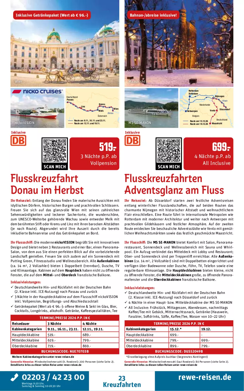 Aktueller Prospekt Rewe Reisen - Reiseprospekt - von 29.05 bis 26.06.2026 - strona 23 - produkty: alkohol, auer, Bad, Badewanne, bett, Betten, bier, Brei, buch, cocktail, cocktails, decke, drink, drinks, dusche, eis, elle, erde, fenster, getränk, getränke, harman, inklusivleistungen, kaffee, kaffeespezialitäten, kreuzfahrten, leine, LG, Metro, Mode, Nordsee, pool, rama, reis, rel, sac, säfte, sekt, snack, Spezi, tee, telefon, Ti, torte, uhr, Wanne, wasser, wein, weine, wellnessbereich, Whirlpool, ZTE
