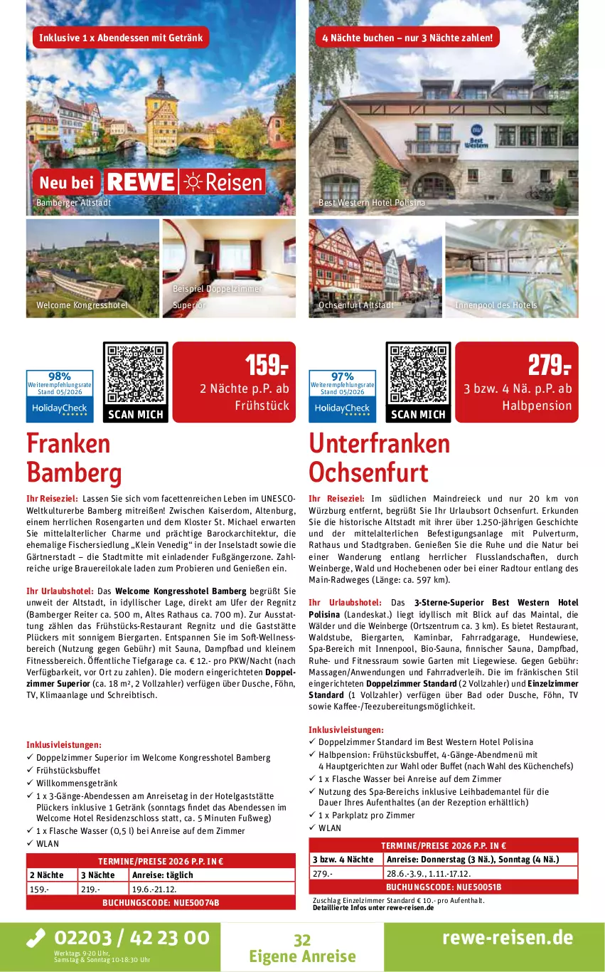 Aktueller Prospekt Rewe Reisen - Reiseprospekt - von 29.05 bis 26.06.2026 - strona 32 - produkty: Amber, auer, Bad, Bademantel, Berger, bier, Biere, bio, buch, dusche, eis, Fahrrad, fisch, fische, Fischer, flasche, Garten, getränk, inklusivleistungen, innenpool, kaffee, Kaiser, Kamin, küche, Küchen, leine, LG, Liege, Mantel, Mode, natur, pool, reis, rezept, rosen, rum, schreibtisch, senf, stube, tee, Ti, tisch, uhr, wasser, wein, wellnessbereich, Weste