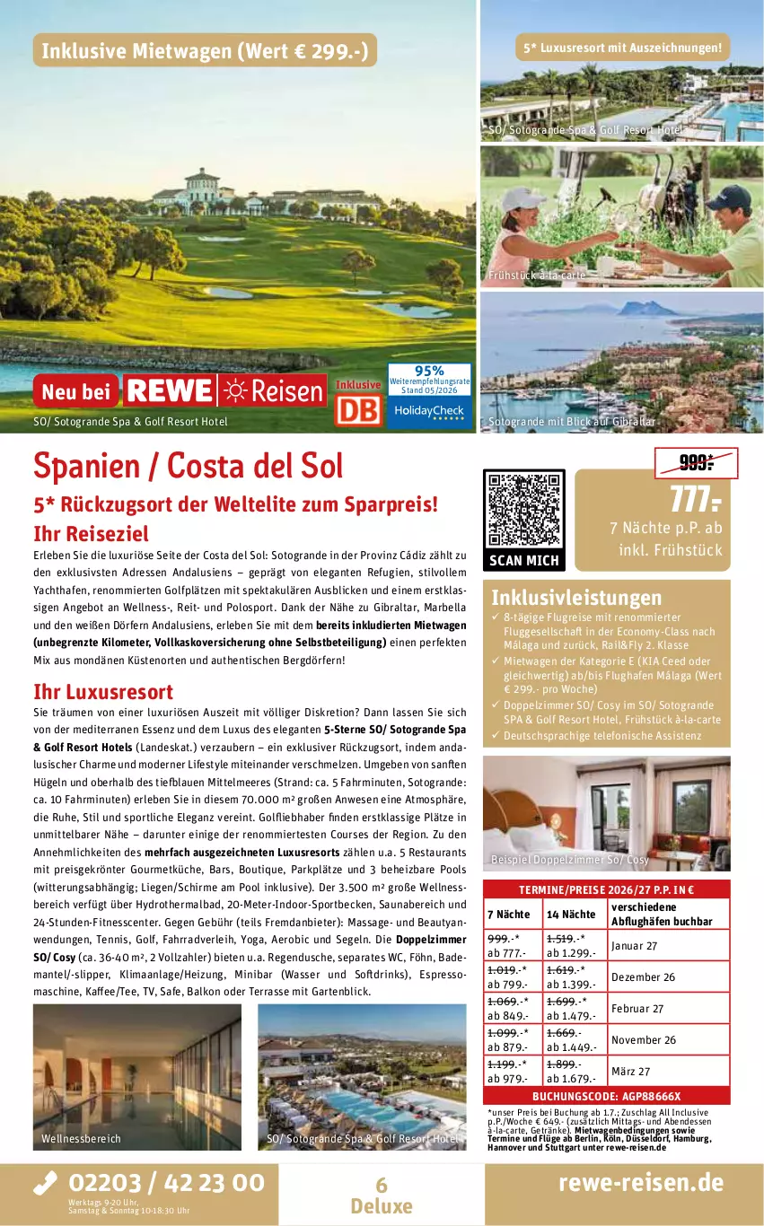 Aktueller Prospekt Rewe Reisen - Reiseprospekt - von 29.05 bis 26.06.2026 - strona 6 - produkty: angebot, Bad, Bademantel, buch, drink, drinks, dusche, eis, ente, espresso, Fahrrad, Garten, getränk, getränke, inklusivleistungen, kaffee, küche, Liege, Mantel, Mode, pool, reis, schirme, slip, Slipper, Sport, tee, telefon, Ti, tisch, uhr, usb, wasser, wellnessbereich, Yo, ZTE