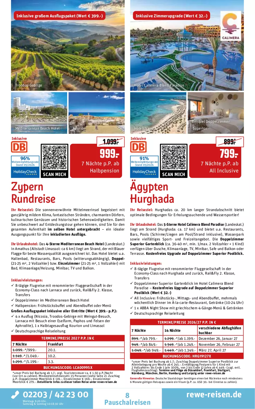 Aktueller Prospekt Rewe Reisen - Reiseprospekt - von 29.05 bis 26.06.2026 - strona 8 - produkty: Abba, angebot, asti, auer, Bad, buch, deutschsprachige reiseleitung, dusche, eis, elle, fanta, Garten, getränk, getränke, harman, inklusivleistungen, Liege, pool, pril, reis, rel, Schal, schirme, Sport, Ti, tisch, uhr, wasser, Wassersport, wein