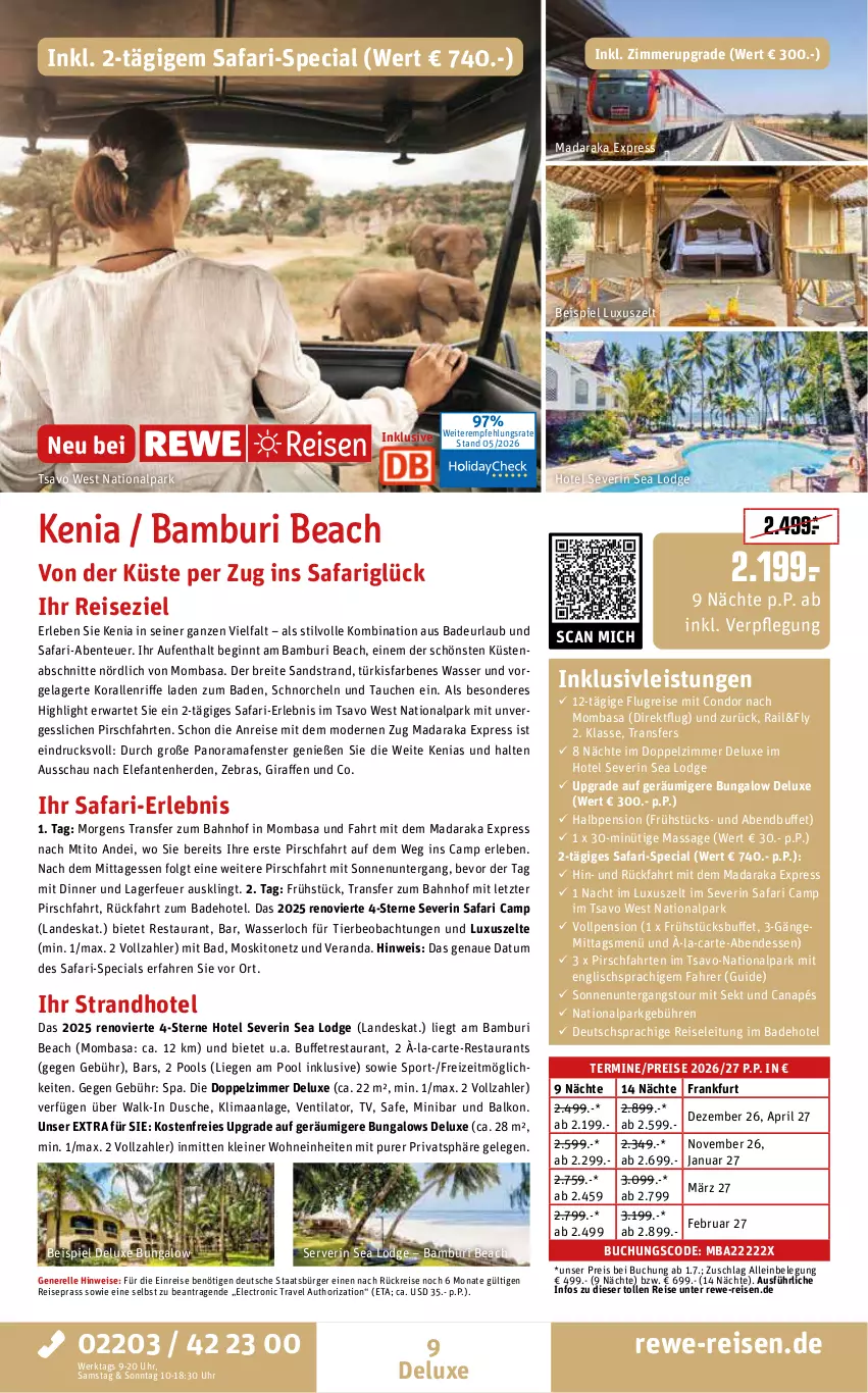 Aktueller Prospekt Rewe Reisen - Reiseprospekt - von 29.05 bis 26.06.2026 - strona 9 - produkty: Bad, Brei, buch, deutschsprachige reiseleitung, dusche, eis, Elefant, elle, ente, erde, fenster, gin, inklusivleistungen, leine, LG, Liege, Mode, moskitonetz, pool, pril, rama, reis, rel, sekt, severin, Sport, Ti, uhr, ventilator, wasser, Zelt, ZTE