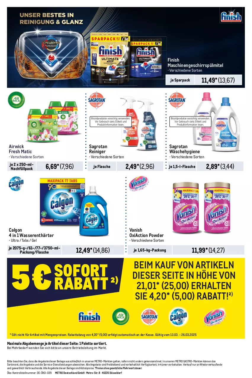 Aktueller Prospekt Metro - Starke Marken - von 13.03 bis 26.03.2025 - strona 12 - produkty: abholpreise, airwick, angebot, angebote, auto, calgon, eis, Finish, flasche, geschirr, ilag, LG, Metro, metro gastro, Palette, Rauch, reiniger, reis, rwe, sagrotan, Ti, tisch, vanish, wasser, wasserenthärter, WICK