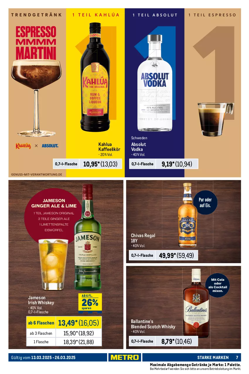 Aktueller Prospekt Metro - Starke Marken - von 13.03 bis 26.03.2025 - strona 7 - produkty: Absolut Vodka, ball, blended scotch, blended scotch whisky, cuvée, ecco, elle, ente, flasche, freixenet, frucht, getränk, getränke, henkel, henkell, Henkell Trocken, honig, irish whiskey, jameson, kaffee, Lakritz, likör, mionetto, mousse, Palette, pfirsich, prosecco, regal, scotch, scotch whisky, sekt, Ti, vodka, wein, weine, whiskey, whisky