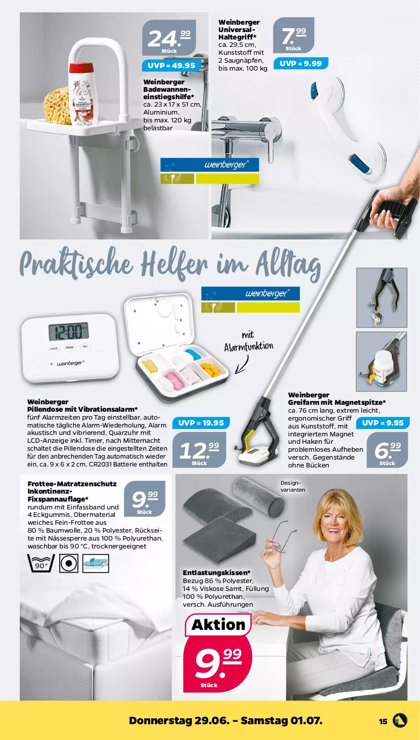 Aktueller Prospekt Netto - Woche 26 - von 26.06 bis 01.07.2023 - strona 15 - produkty: auto, Bad, Badewanne, batterie, Bau, baumwolle, Berger, brie, Ergee, kissen, Magnets, matratze, matratzen, Ria, Schal, tee, Ti, timer, tisch, Trockner, uhr, Wanne, wein, wolle