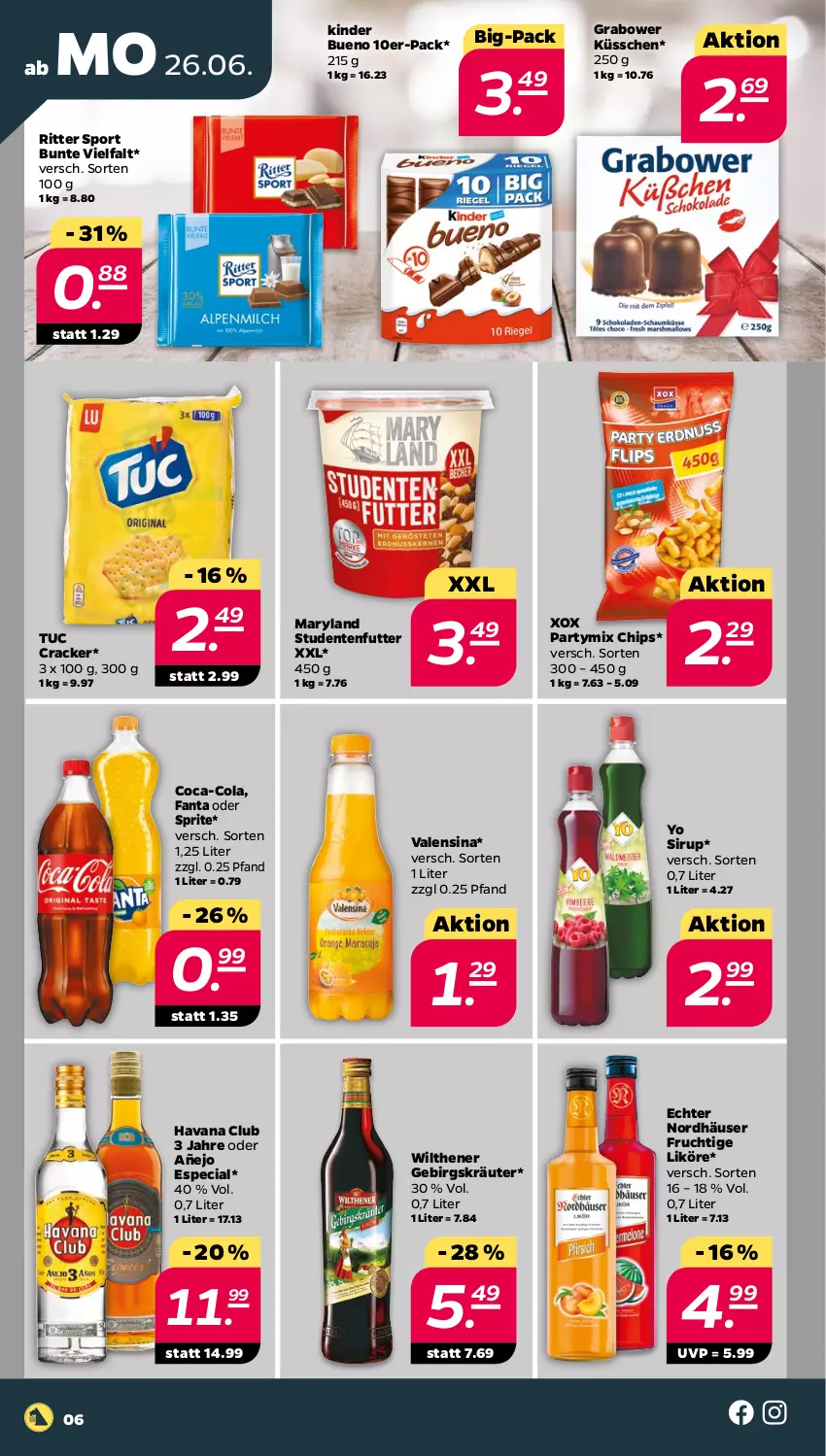 Aktueller Prospekt Netto - Woche 26 - von 26.06 bis 01.07.2023 - strona 6 - produkty: chips, coca-cola, cola, cracker, ente, fanta, fanta oder, fanta oder sprite, frucht, Havana Club, Kinder, kinder bueno, kräuter, likör, oder sprite, ritter, ritter sport, sirup, Sport, sprite, studentenfutter, Ti, tuc, valensina, wilthener, Yo