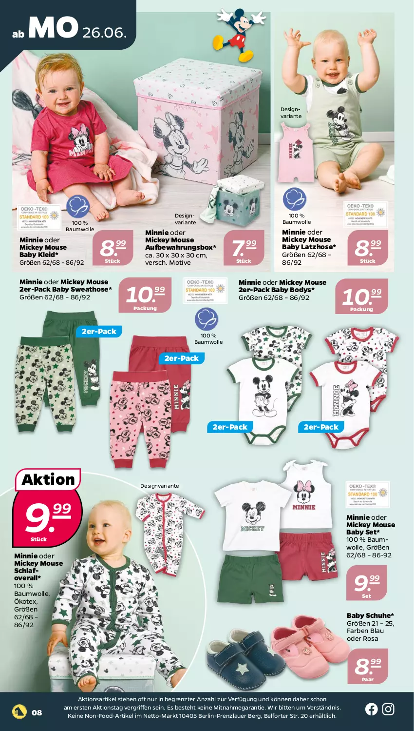 Aktueller Prospekt Netto - Woche 26 - von 26.06 bis 01.07.2023 - strona 8 - produkty: auer, aufbewahrungsbox, Bau, baumwolle, body, hose, kleid, Latzhose, Overall, Ria, schuhe, Sweathose, Ti, wolle, ZTE