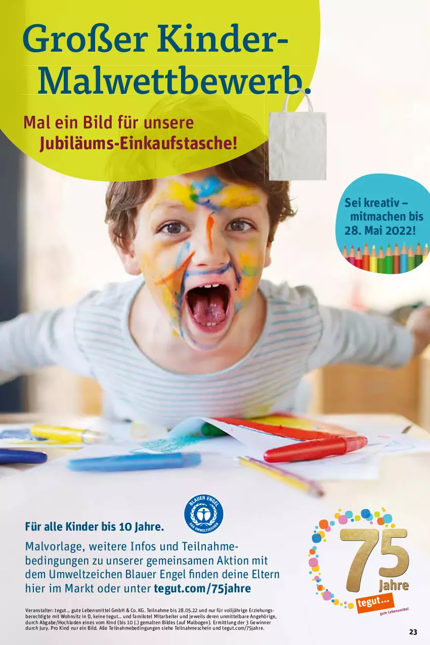 Aktueller Prospekt Tegut - Angebote der Woche - von 19.04 bis 23.04.2022 - strona 23 - produkty: auer, Einkaufstasche, Engel, Jubiläums, Kinder, lebensmittel, mac, Tasche, Ti