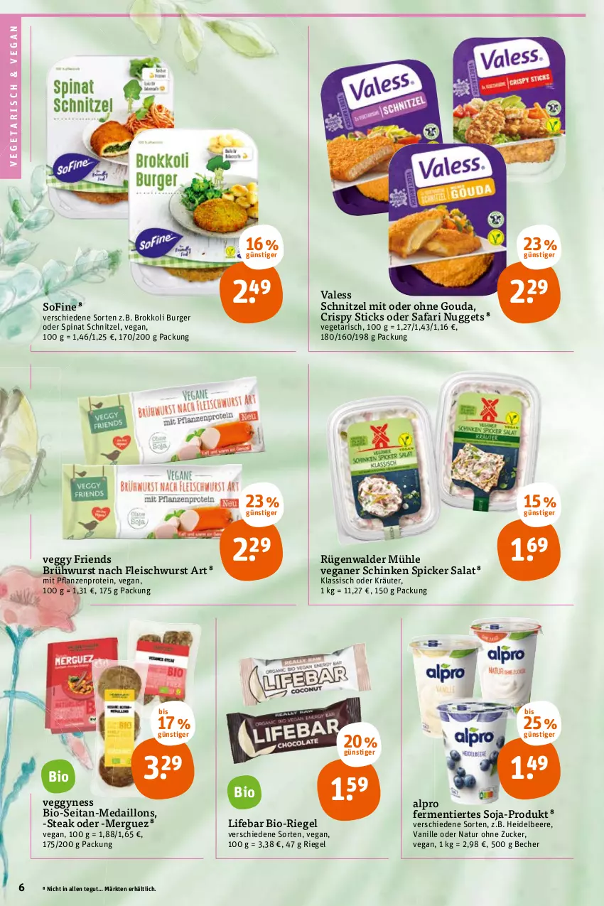 Aktueller Prospekt Tegut - Angebote der Woche - von 19.04 bis 23.04.2022 - strona 6 - produkty: alpro, Becher, beere, bio, brokkoli, Brühwurst, burger, eis, fleisch, fleischwurst, gouda, heidelbeere, kräuter, medaillons, natur, nuggets, oder kräuter, pflanze, pflanzen, riegel, rügenwalder, rügenwalder mühle, salat, schinken, schinken spicker, schnitzel, soja, spinat, steak, Ti, vanille, Vegeta, wurst, zucker