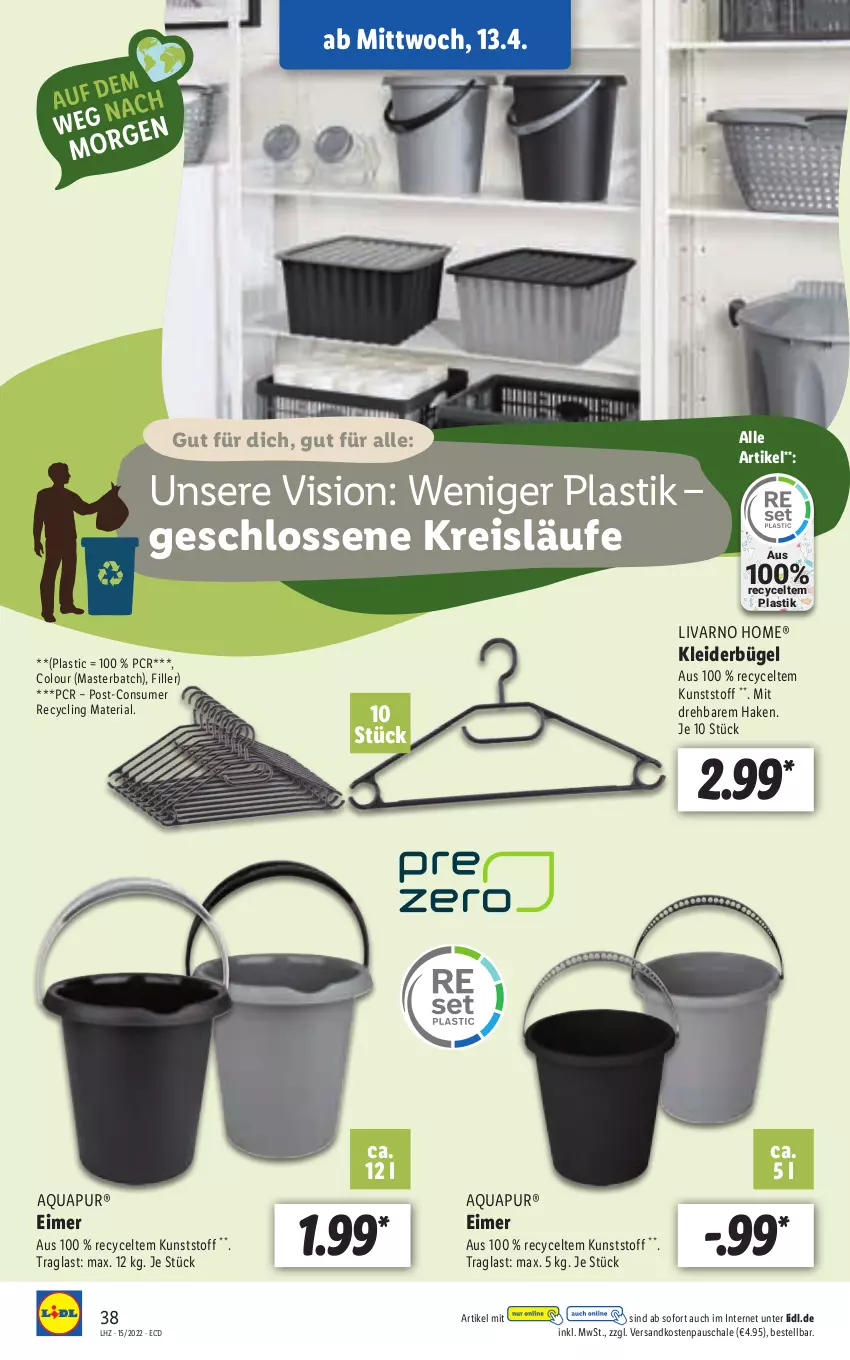 Aktueller Prospekt Lidl - Aktionsprospekt - von 11.04 bis 16.04.2022 - strona 38 - produkty: aqua, AquaPur, asti, bügel, Clin, eimer, eis, kleid, kleider, kleiderbügel, ndk, reis, Ria, Schal, Schale, Ti