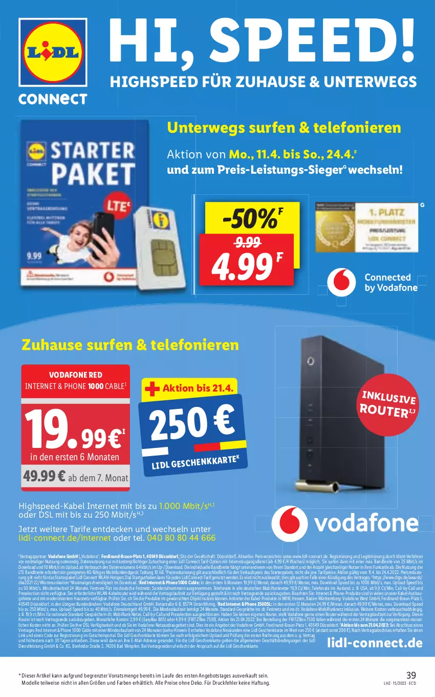 Aktueller Prospekt Lidl - Aktionsprospekt - von 11.04 bis 16.04.2022 - strona 39 - produkty: angebot, Astra, Bad, Bau, braun, Brei, buch, decke, dell, eis, elle, erde, fritz, gsw, gutschein, LG, Mode, Rauch, reis, ring, Router, rwe, spee, Surf, telefon, Ti, usb, vodafone, ZTE