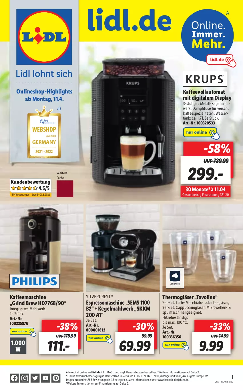 Aktueller Prospekt Lidl - Aktionsprospekt - von 11.04 bis 16.04.2022 - strona 51 - produkty: ACC, auto, Cap, cappuccino, chia, cin, elle, erde, espresso, Gläser, kaffee, kaffeemaschine, kaffeespezialitäten, kaffeevollautomat, latte, mac, macchiato, mikrowelle, ndk, Rauch, rind, silvercrest, Spezi, spülmaschinen, tee, Thermogläser, Ti, wasser, wassertank