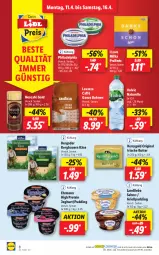 Gazetka promocyjna Lidl - Aktionsprospekt - Gazetka - ważna od 16.04 do 16.04.2022 - strona 8 - produkty: auer, Bau, Bauer, bergader, bohne, bohnen, butter, ehrmann, elle, gin, Grießpudding, irische butter, joghur, joghurt, Käse, kerrygold, landliebe, lavazza, milka, natur, ndk, Nescafé, nescafé gold, philadelphia, pudding, rel, sahne, Schal, Schale, Ti, volvic