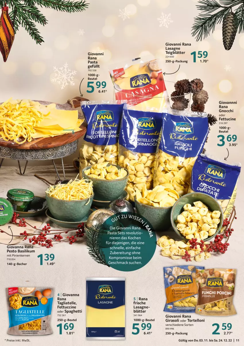 Aktueller Prospekt Selgros - Gourmet Highlights - von 03.11 bis 24.12.2022 - strona 11 - produkty: basilikum, Becher, beutel, champignon, cin, eis, elle, giovanni rana, gnocchi, lasagne, mac, pasta, pesto, pinienkerne, Rana, reis, spaghetti, tagliatelle, Tartufo, Ti, torte, tortelloni, tuc, uhr