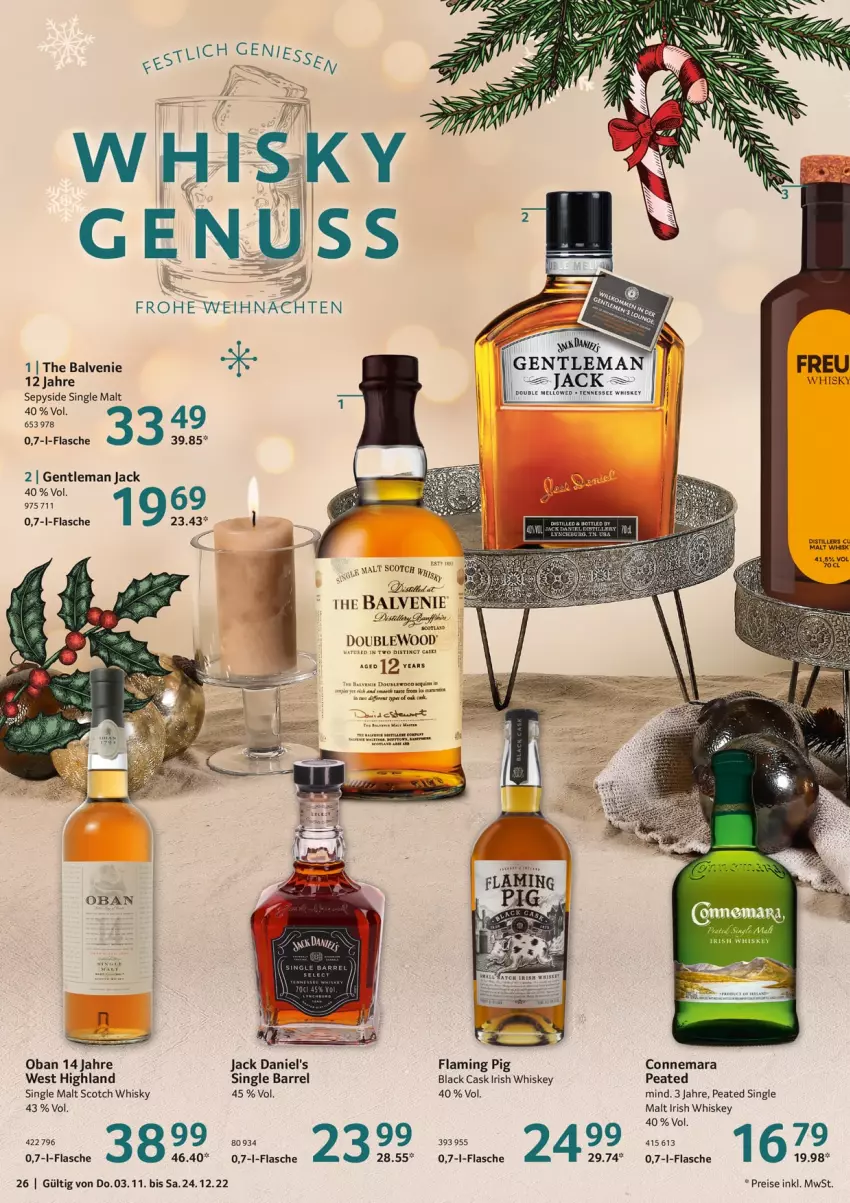 Aktueller Prospekt Selgros - Gourmet Highlights - von 03.11 bis 24.12.2022 - strona 26 - produkty: Bau, eis, flasche, irish whiskey, jack daniel, jack daniel's, lack, reis, rel, scotch, scotch whisky, single malt, Ti, weihnachten, whiskey, whisky