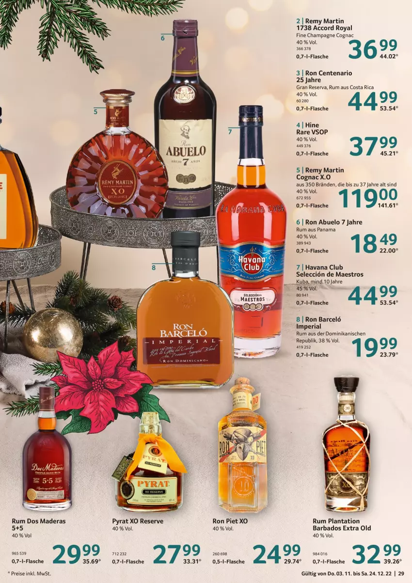 Aktueller Prospekt Selgros - Gourmet Highlights - von 03.11 bis 24.12.2022 - strona 29 - produkty: ACC, Bad, champagne, Cognac, eis, ente, flasche, Havana Club, reis, Remy Martin, Ria, rum, Ti