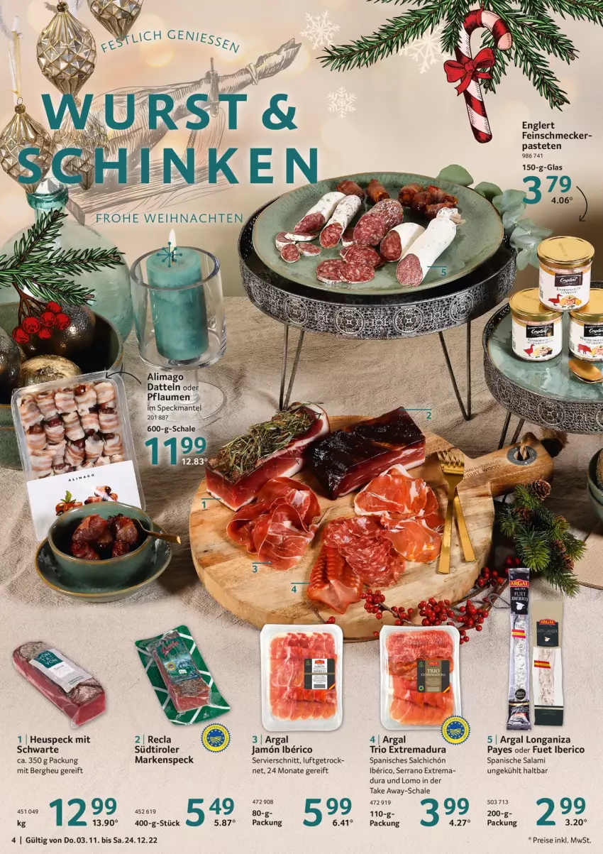 Aktueller Prospekt Selgros - Gourmet Highlights - von 03.11 bis 24.12.2022 - strona 4 - produkty: Datteln, eis, feinschmecker, Heu, Mantel, pastete, pflaume, pflaumen, reis, salami, Schal, Schale, serrano, Speck, südtiroler, Ti