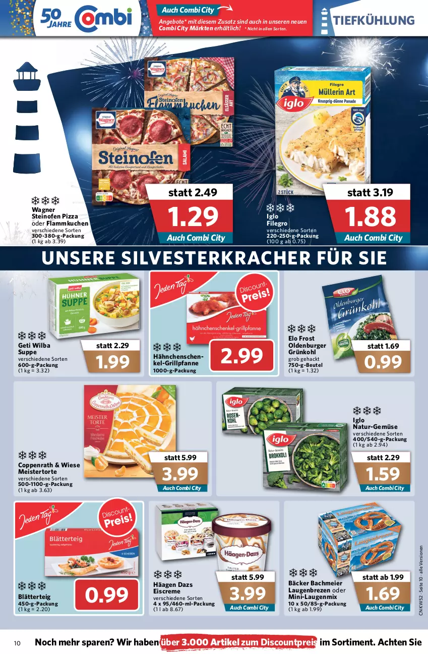 Aktueller Prospekt Combi - Prospekte - von 27.12 bis 31.12.2021 - strona 12 - produkty: angebot, angebote, beutel, blätterteig, burger, coppenrath, creme, discount, eier, eis, eiscreme, filegro, flammkuchen, grill, Grillpfanne, hähnchenschenkel, henkel, iglo, kracher, kuchen, lamm, Meister, natur, Ofen, pfanne, pizza, reis, schenkel, steinofen, steinofen pizza, suppe, Ti, torte, wagner