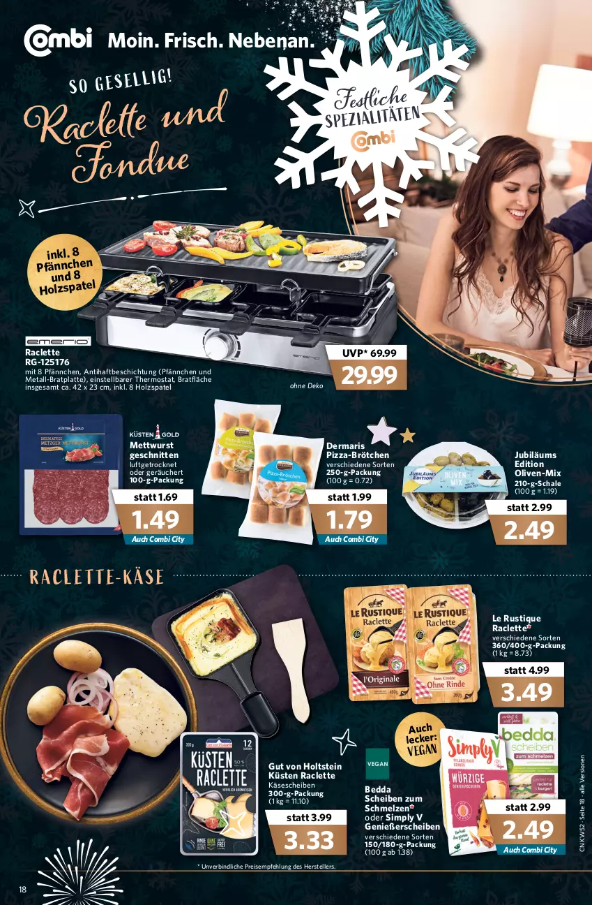 Aktueller Prospekt Combi - Prospekte - von 27.12 bis 31.12.2021 - strona 20 - produkty: brötchen, eis, elle, Fondue, Holts, Holz, Jubiläums, Käse, käsescheiben, latte, Le Rustique, Mett, mettwurst, olive, oliven, pizza, Raclette Käse, reis, Schal, Schale, schnitten, sim, tee, teller, thermostat, Ti, wurst