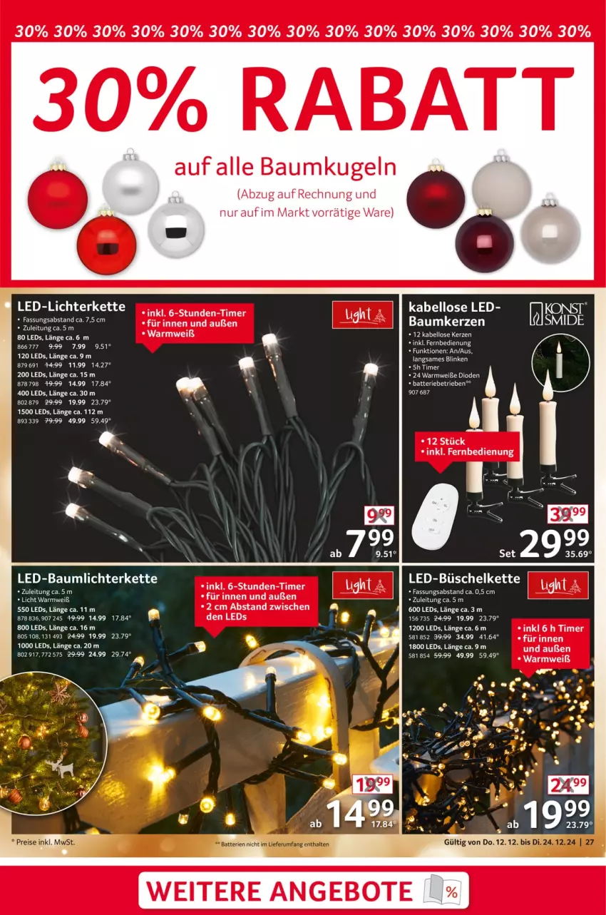 Aktueller Prospekt Selgros - Non Food - von 12.12 bis 24.12.2024 - strona 27 - produkty: angebot, angebote, Bau, Baumkerzen, Baumkugel, bett, eis, fernbedienung, kerze, Kette, Kugel, LED-Baum, led-licht, leds, LG, lichterkette, reis, Ti, timer