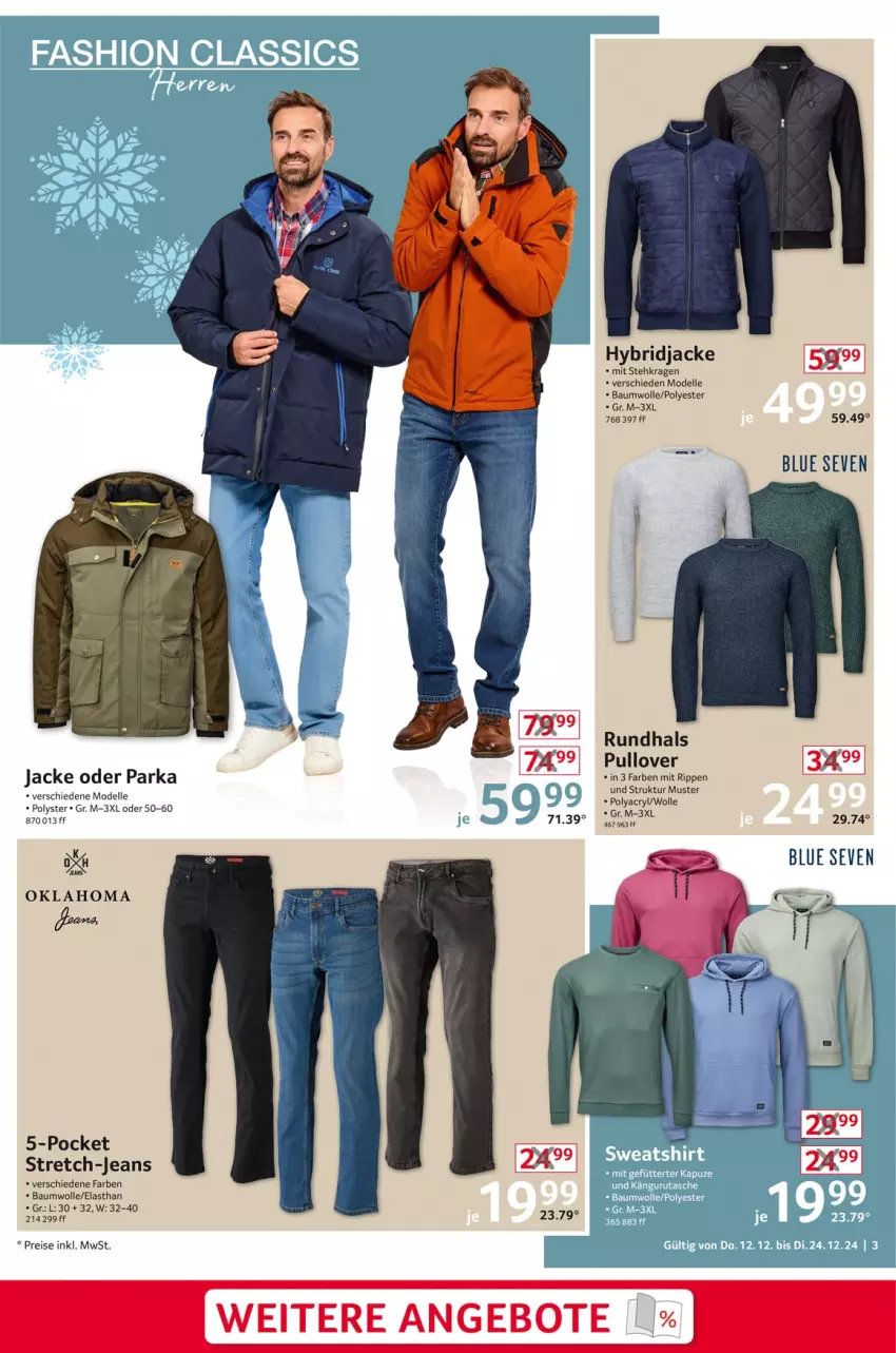 Aktueller Prospekt Selgros - Non Food - von 12.12 bis 24.12.2024 - strona 3 - produkty: angebot, angebote, Bau, baumwolle, dell, eis, elle, Jacke, jeans, Mode, Parka, Pullover, reis, Rippen, wolle