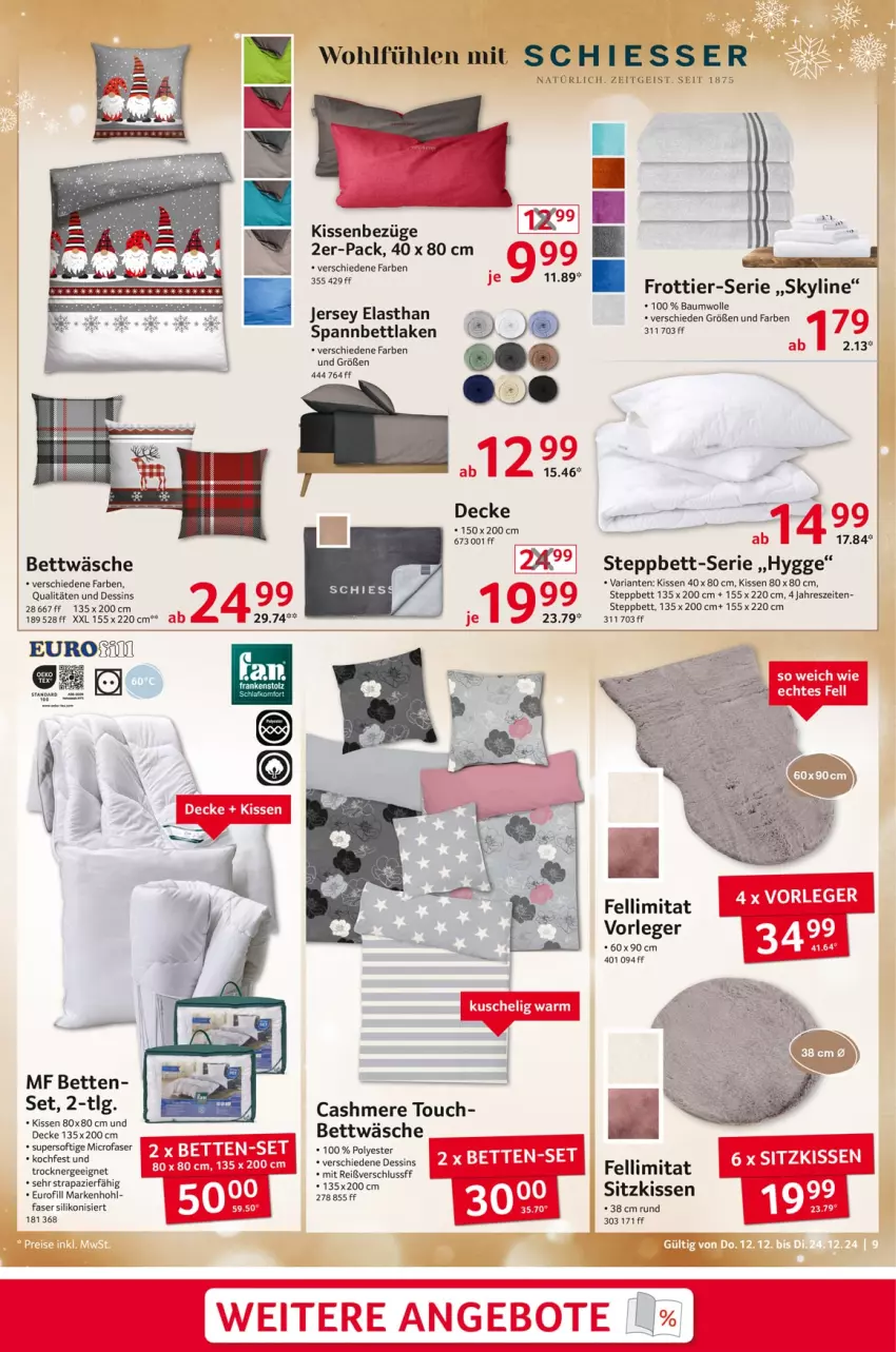 Aktueller Prospekt Selgros - Non Food - von 12.12 bis 24.12.2024 - strona 9 - produkty: angebot, angebote, Bau, baumwolle, bett, Betten, bettwäsche, cashmere, decke, Diesel, eis, kissen, Ria, sitzkissen, steppbett, Ti, wolle, Yo