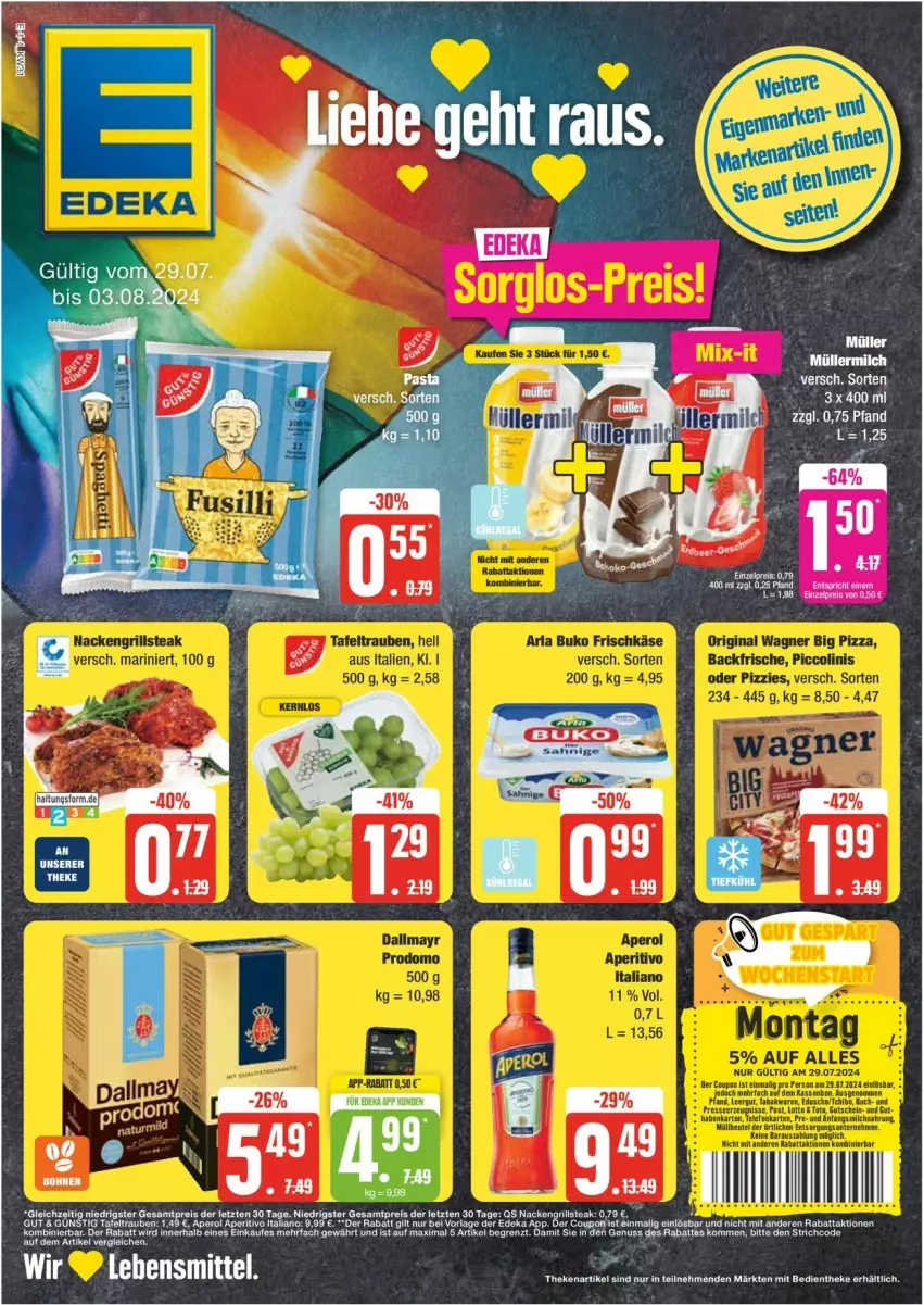 Aktueller Prospekt Edeka - Prospekte - von 29.07 bis 03.08.2024 - strona 1 - produkty: deka, eis, ente, lebensmittel, milch, Müller, müllermilch, Ti, trauben