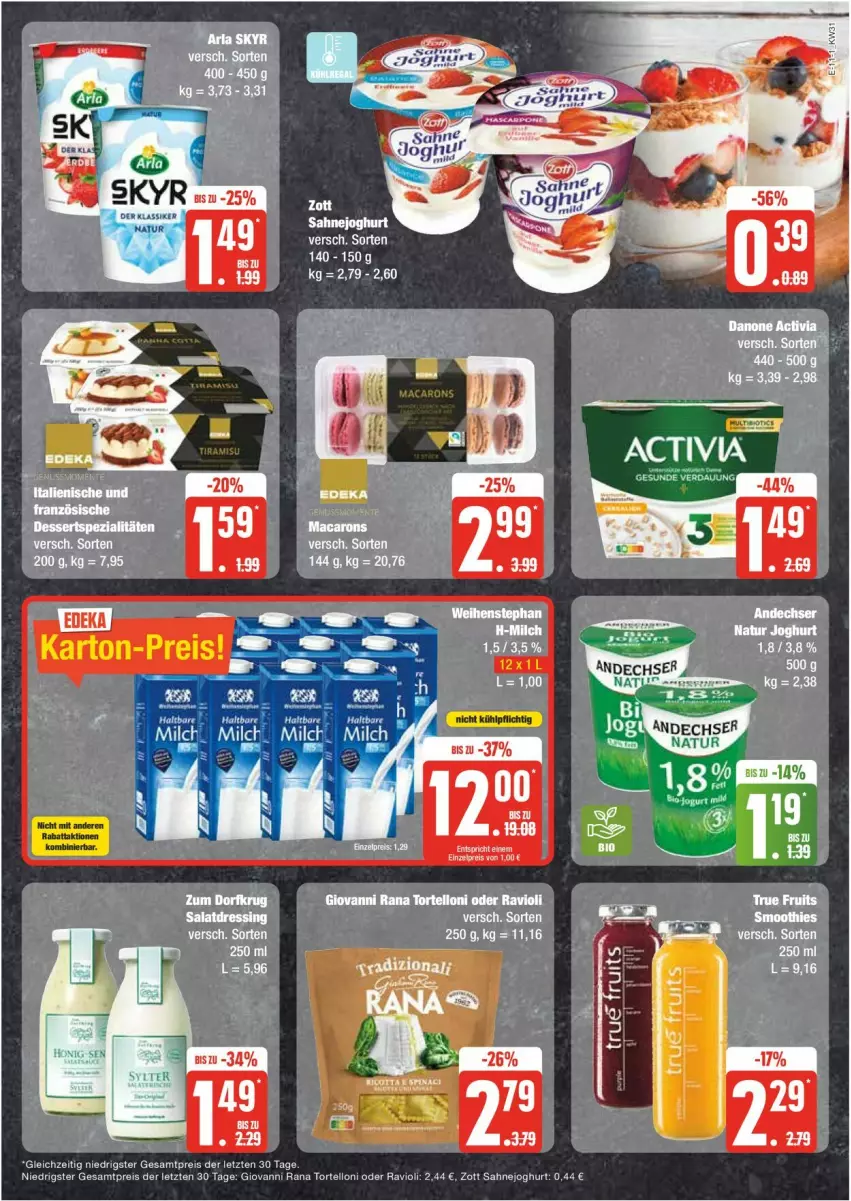 Aktueller Prospekt Edeka - Prospekte - von 29.07 bis 03.08.2024 - strona 11 - produkty: dressing, eier, eis, giovanni rana, joghur, joghurt, milch, natur, Rana, ravioli, reis, sahne, Sahnejoghurt, salat, salatdressing, tee, Ti, torte, tortelloni, zott, ZTE