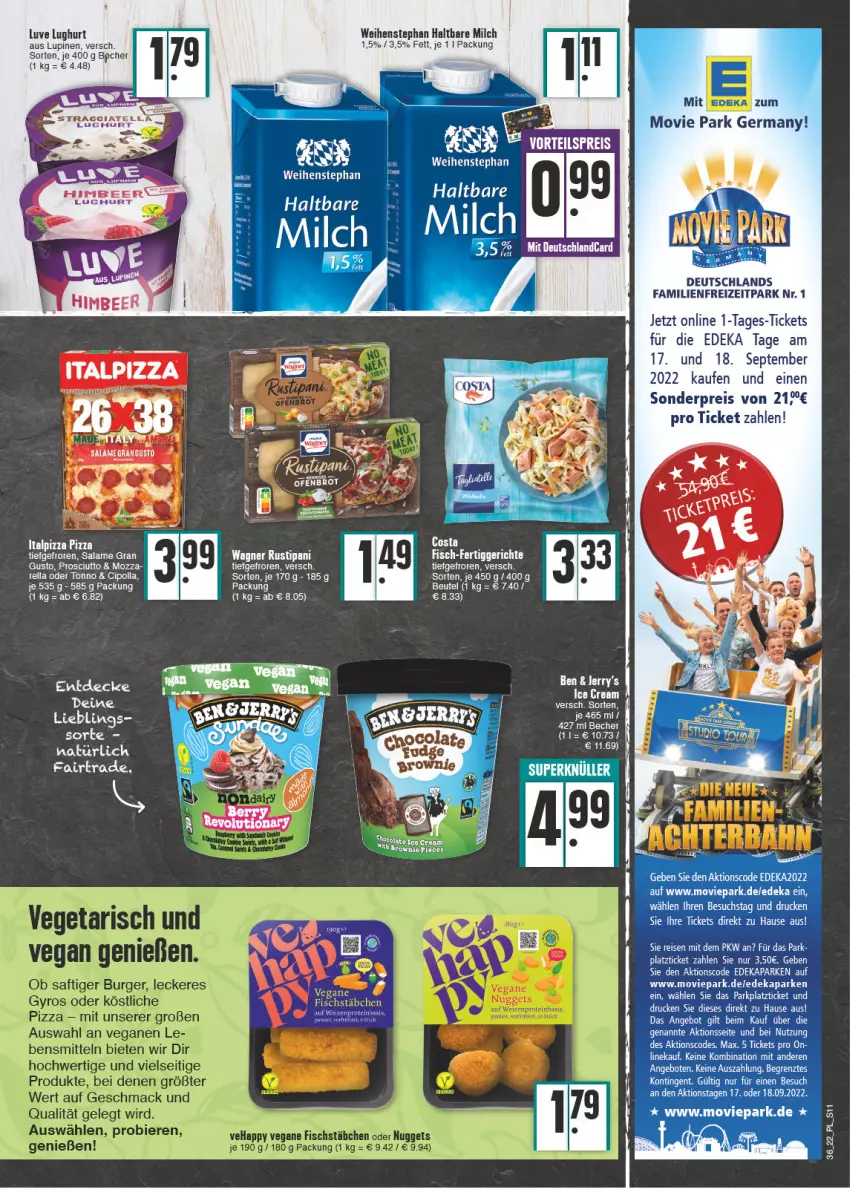 Aktueller Prospekt E Center - Angebote der Woche - von 05.09 bis 10.09.2022 - strona 11 - produkty: angebot, Becher, beutel, brot, decke, deka, eier, eis, haltbare milch, milch, Ofen, pizza, prosciutto, reis, rel, rustipani, slip, Ti, wagner, weihenstephan, Wild, Yo