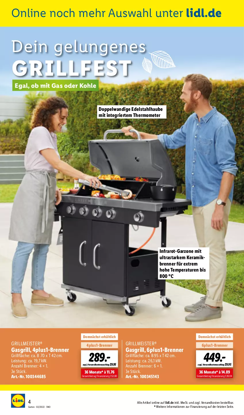 Aktueller Prospekt Lidl - Gartenmagazin 2022 - von 04.04 bis 15.05.2022 - strona 4 - produkty: edelstahl, eis, Garten, gasgrill, grill, grillfläche, Meister, ndk, thermometer, Ti, ZTE