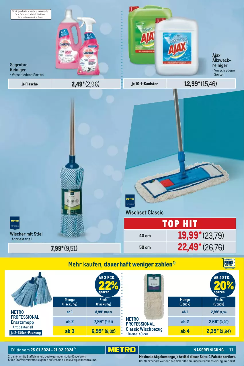 Aktueller Prospekt Metro - Waschen & Reinigen Spezial - von 25.01 bis 21.02.2024 - strona 11 - produkty: ajax, allzweckreiniger, auer, Brei, eis, flasche, Metro, Palette, preisvorteil, reiniger, Reinigung, reis, ring, sagrotan, Ti, weck