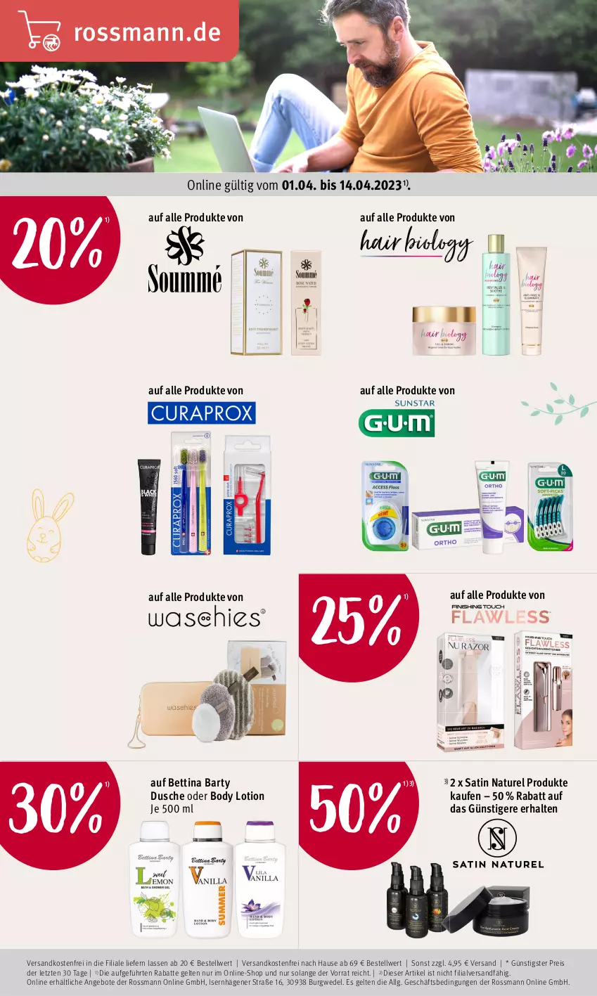 Aktueller Prospekt Rossmann - Prospekte - von 03.04 bis 06.04.2023 - strona 17 - produkty: angebot, angebote, bett, body, body lotion, dusche, eis, LG, Lotion, natur, ndk, reis, rel, Ti, versandkostenfrei, wedel, ZTE