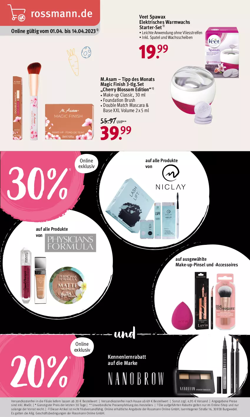 Aktueller Prospekt Rossmann - Prospekte - von 03.04 bis 06.04.2023 - strona 18 - produkty: ACC, accessoires, angebot, angebote, eis, elle, Finish, LG, M.ASAM, Make-up, Mascara, ndk, Pinsel, reifen, reis, teller, Ti, veet, versandkostenfrei, Warmwachs, wedel, ZTE