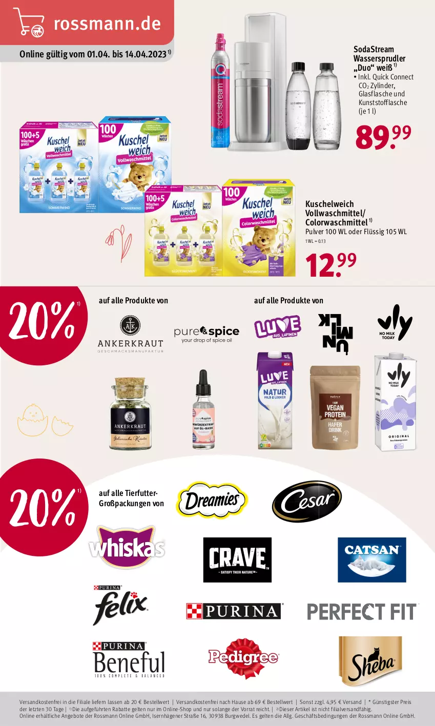 Aktueller Prospekt Rossmann - Prospekte - von 03.04 bis 06.04.2023 - strona 19 - produkty: angebot, angebote, colorwaschmittel, eis, flasche, glasflasche, Kuschelweich, LG, ndk, reis, Soda, sodastream, Ti, versandkostenfrei, vollwaschmittel, waschmittel, wasser, wassersprudler, wedel, ZTE