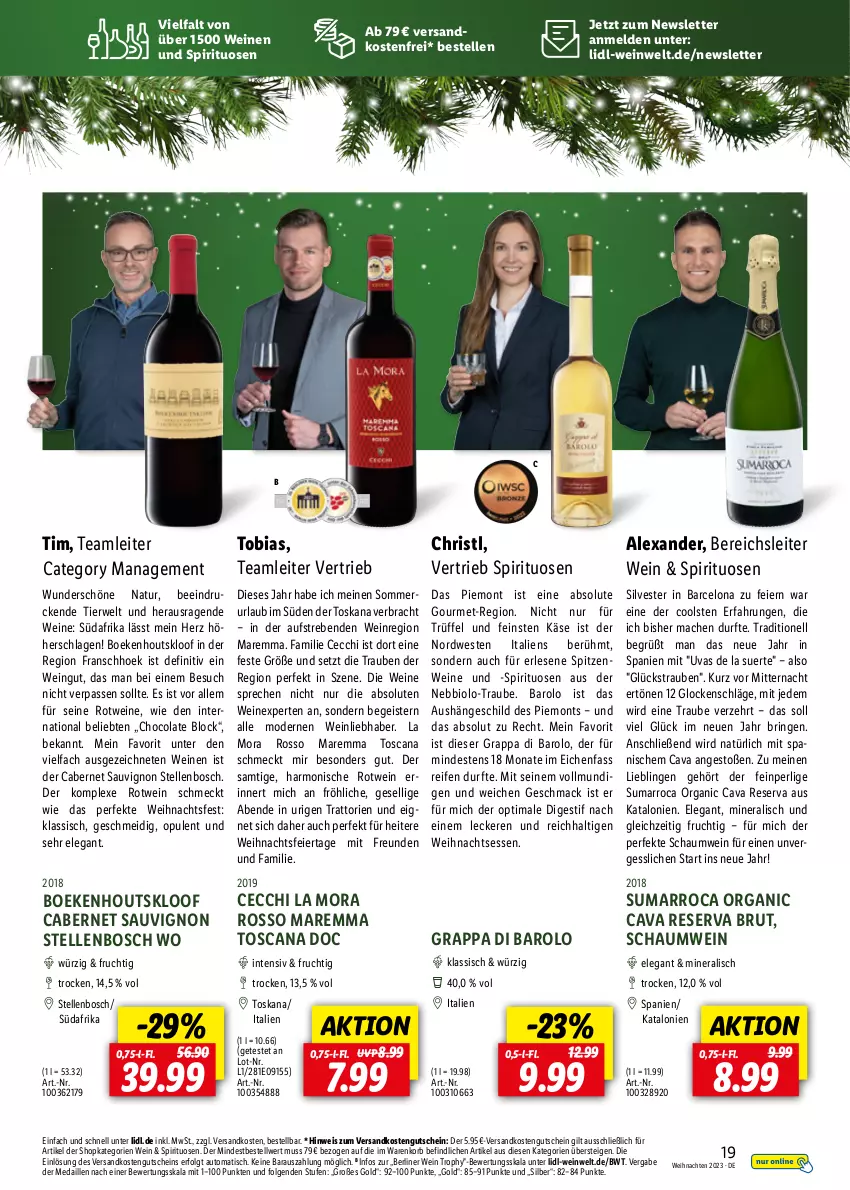 Aktueller Prospekt Lidl - Wein Entkorkt - von 09.11 bis 31.12.2023 - strona 19 - produkty: alexa, auto, Barolo, berliner, bio, bosch, brut, cabernet, cabernet sauvignon, Cava, cola, eier, eis, elle, frucht, grappa, gutschein, Käse, korb, LG, mac, Mode, natur, ndk, reifen, ring, rotwein, rwe, sauvignon, spirituosen, Ti, tisch, trauben, Trüffel, versandkostenfrei, weihnachten, wein, weine, Weste