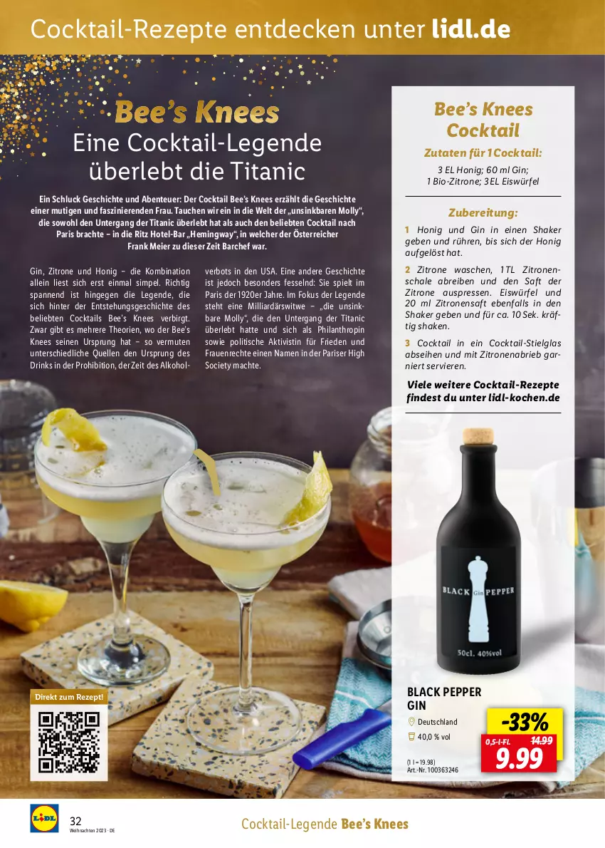 Aktueller Prospekt Lidl - Wein Entkorkt - von 09.11 bis 31.12.2023 - strona 32 - produkty: alkohol, bio, Brei, brie, cocktail, cocktails, decke, drink, drinks, eier, eis, eiswürfel, elle, ente, garnier, gin, honig, lack, LG, mac, rezept, rezepte, saft, Schal, Schale, shake, sim, Ti, tisch, weihnachten, würfel, zitrone, zitronen, zitronensaft